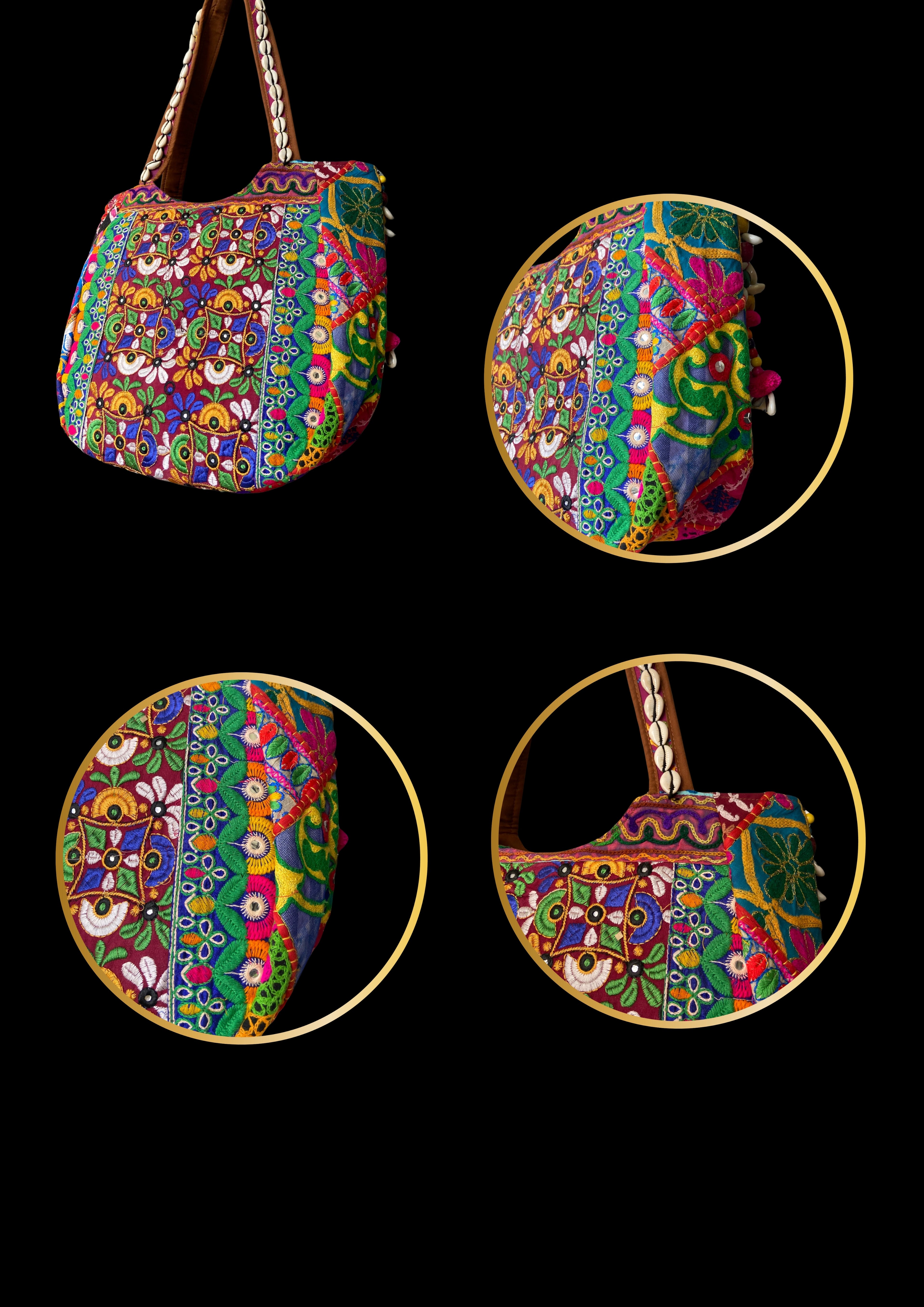 Aaliyah Designer Tote - Coin Tassel and Micro-bead Medallion - Banjara Bags