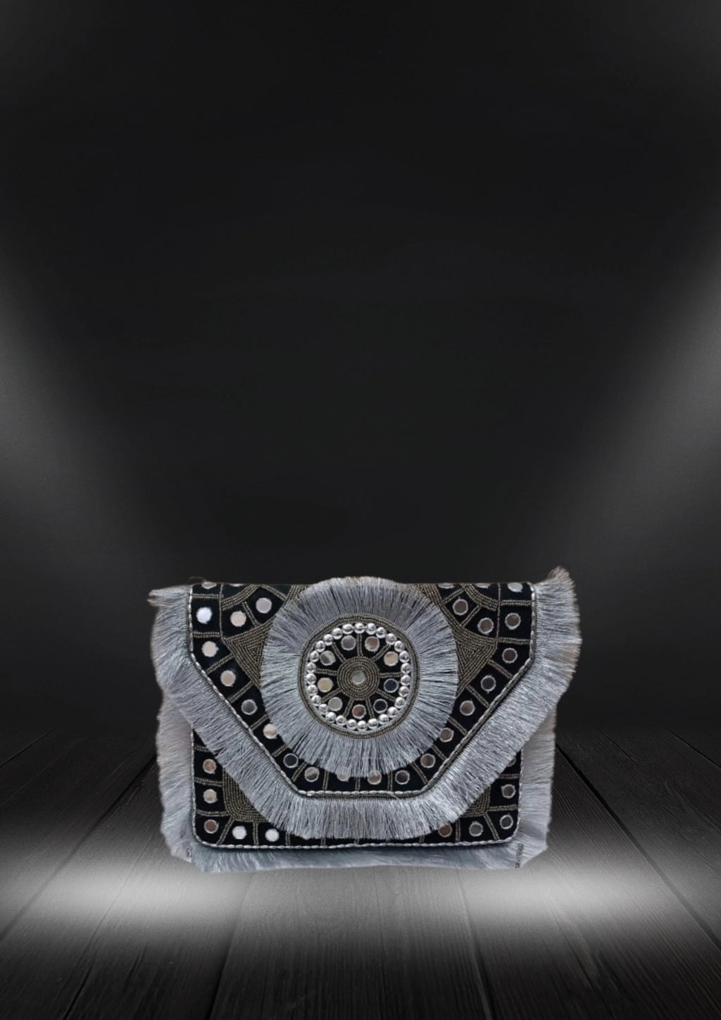 Athira - Silver Grey Mirror - Banjara Bags