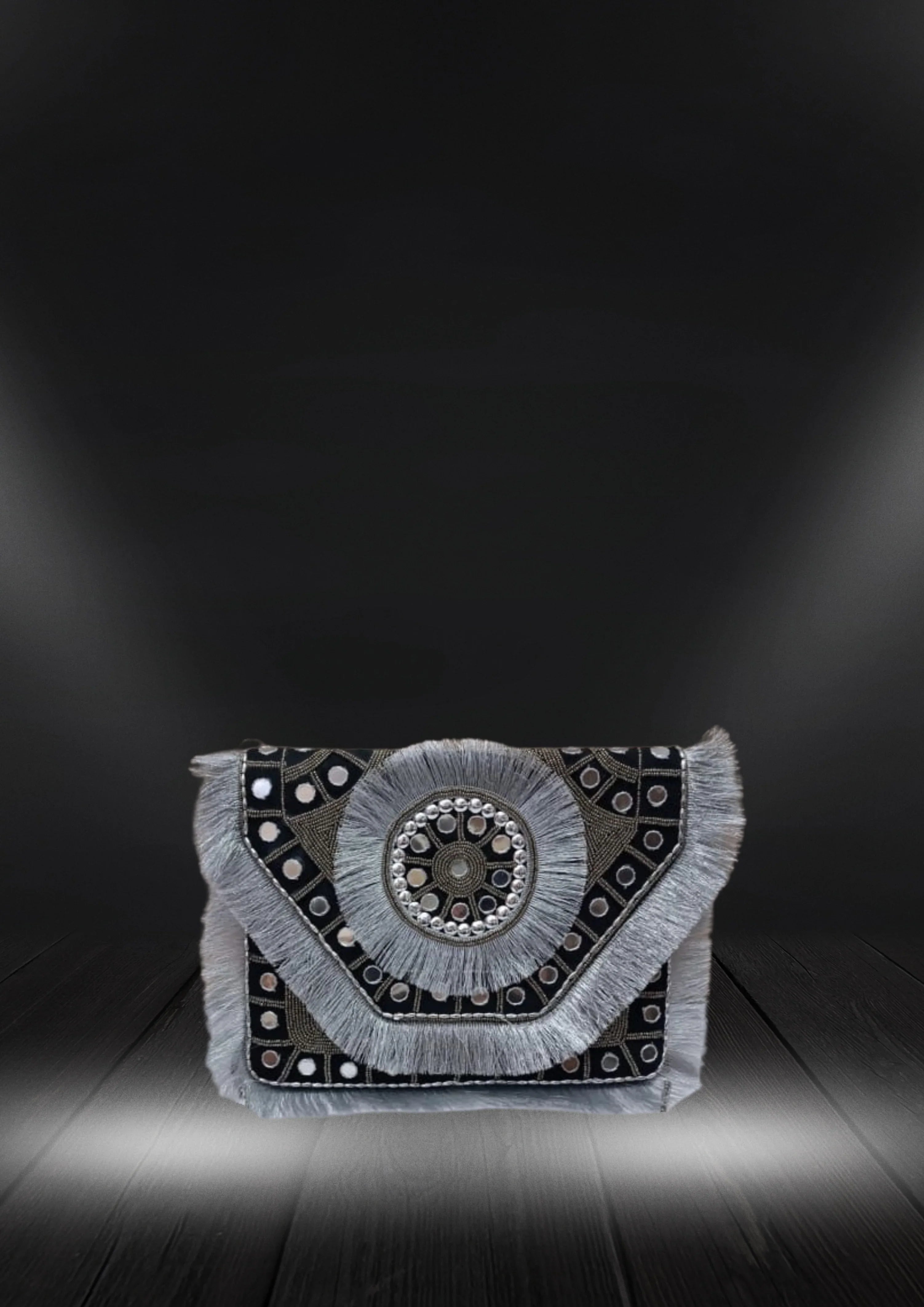 Athira - Silver Grey Mirror - Banjara Bags