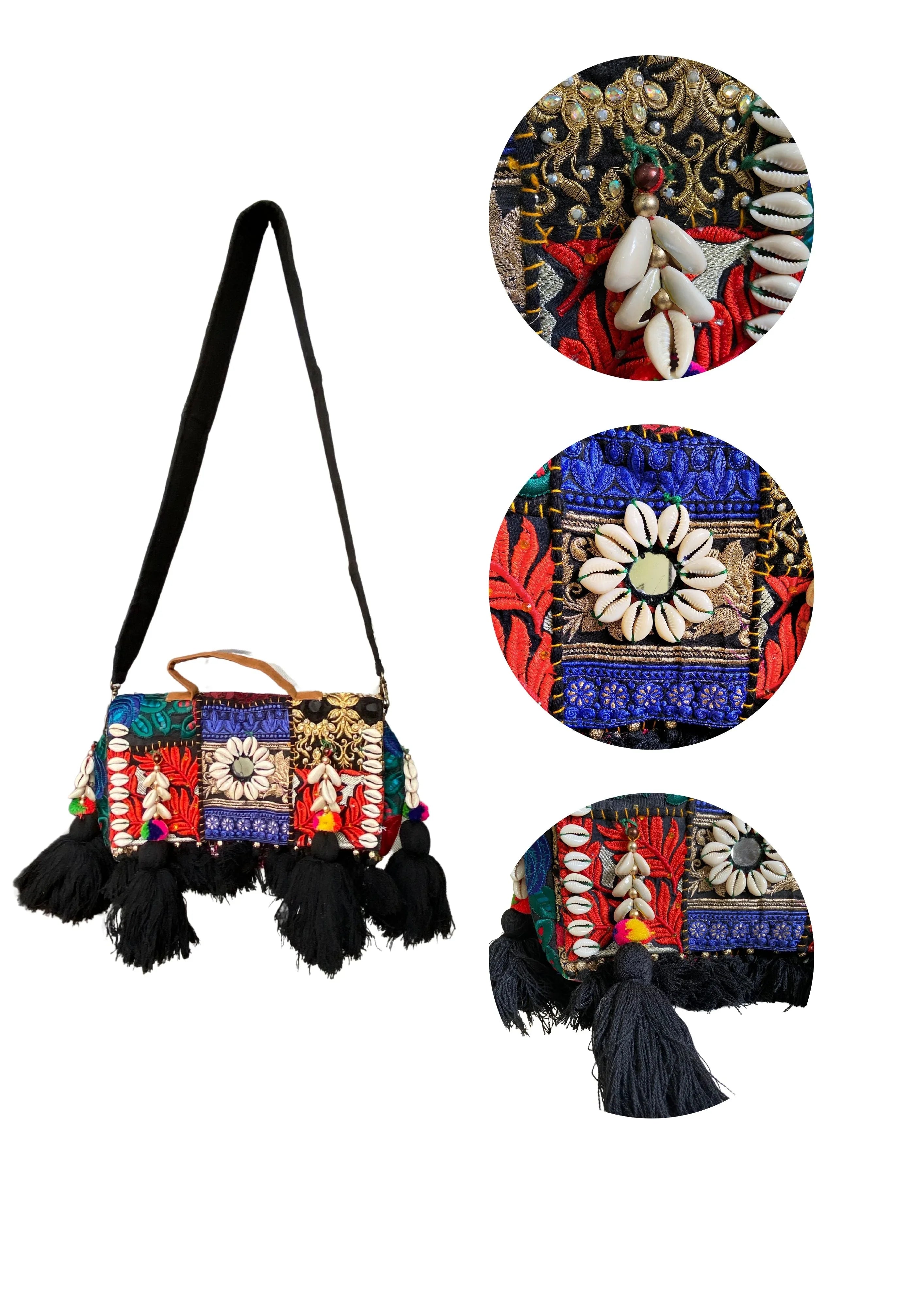 Ruhi - Soulful Elegance in Midnight Black Tassels - Banjara Bags