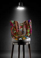 Aaliyah Designer Tote - Cowrie Shell and Micro-bead Medallion - Banjara Bags