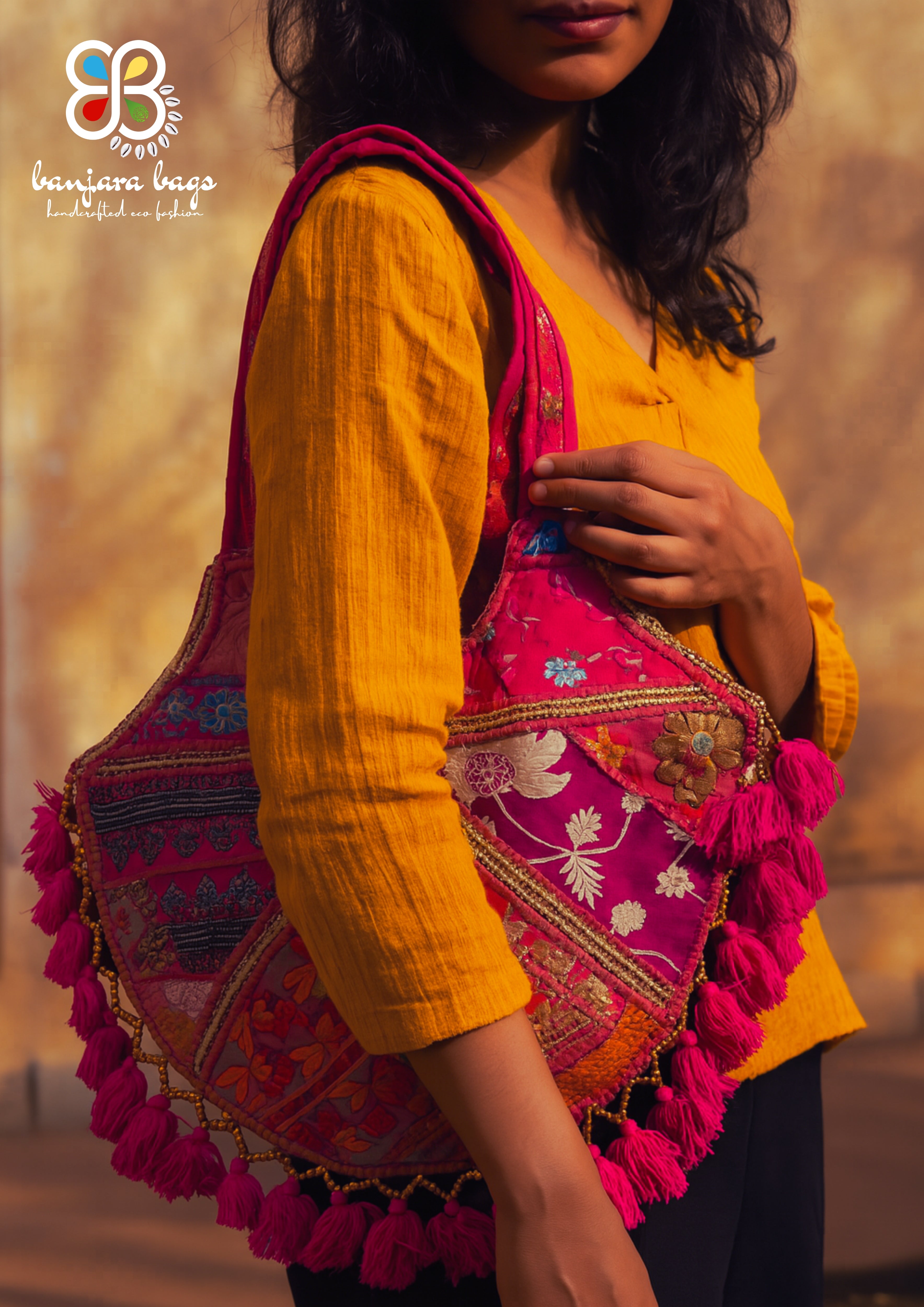 Mithra - Rani Pink Tassles - Banjara Bags