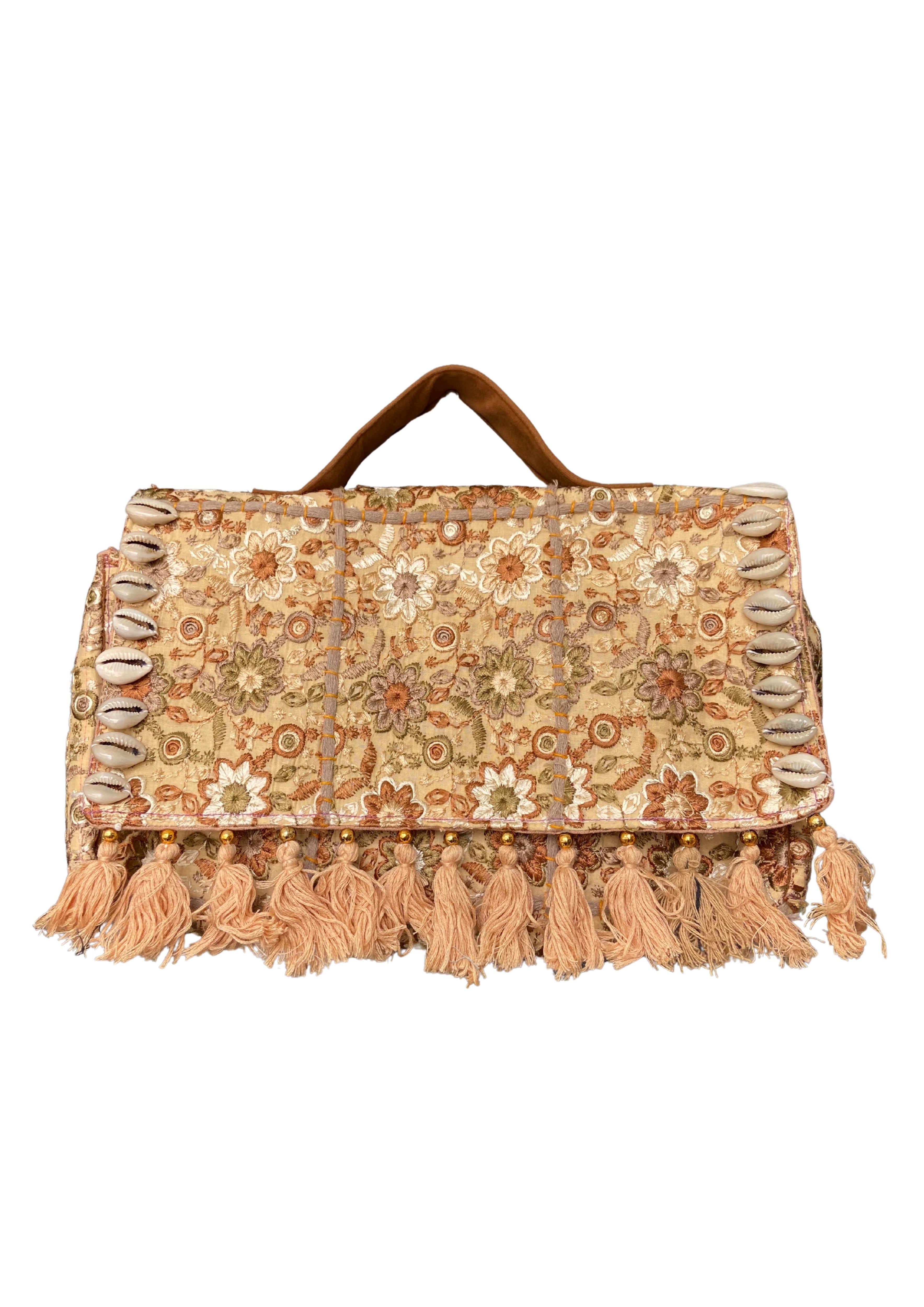 Ruhi - Luxury Handheld in Beige Floral - Banjara Bags