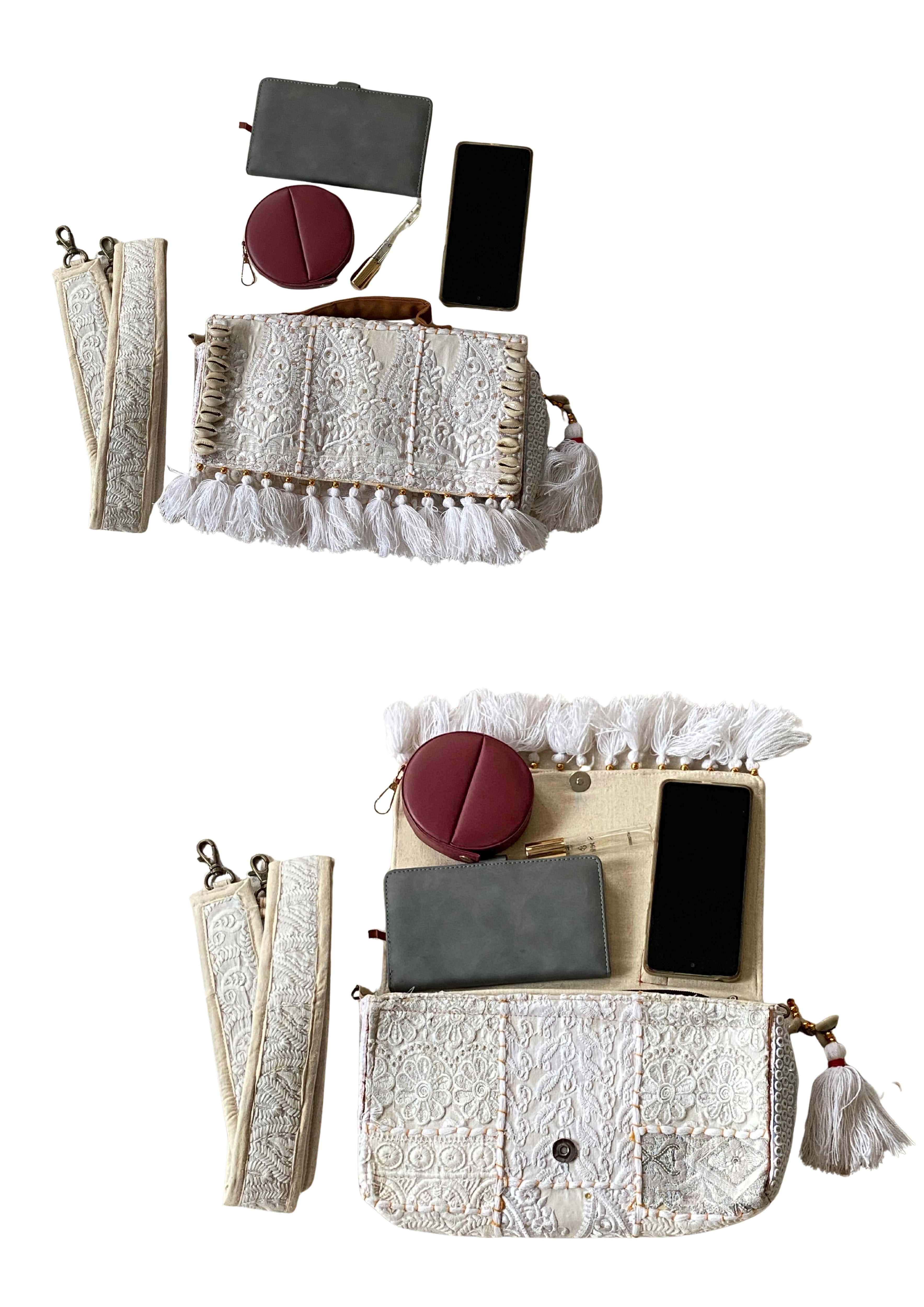 Ruhi - Luxury Handheld in Snow White - Banjara Bags