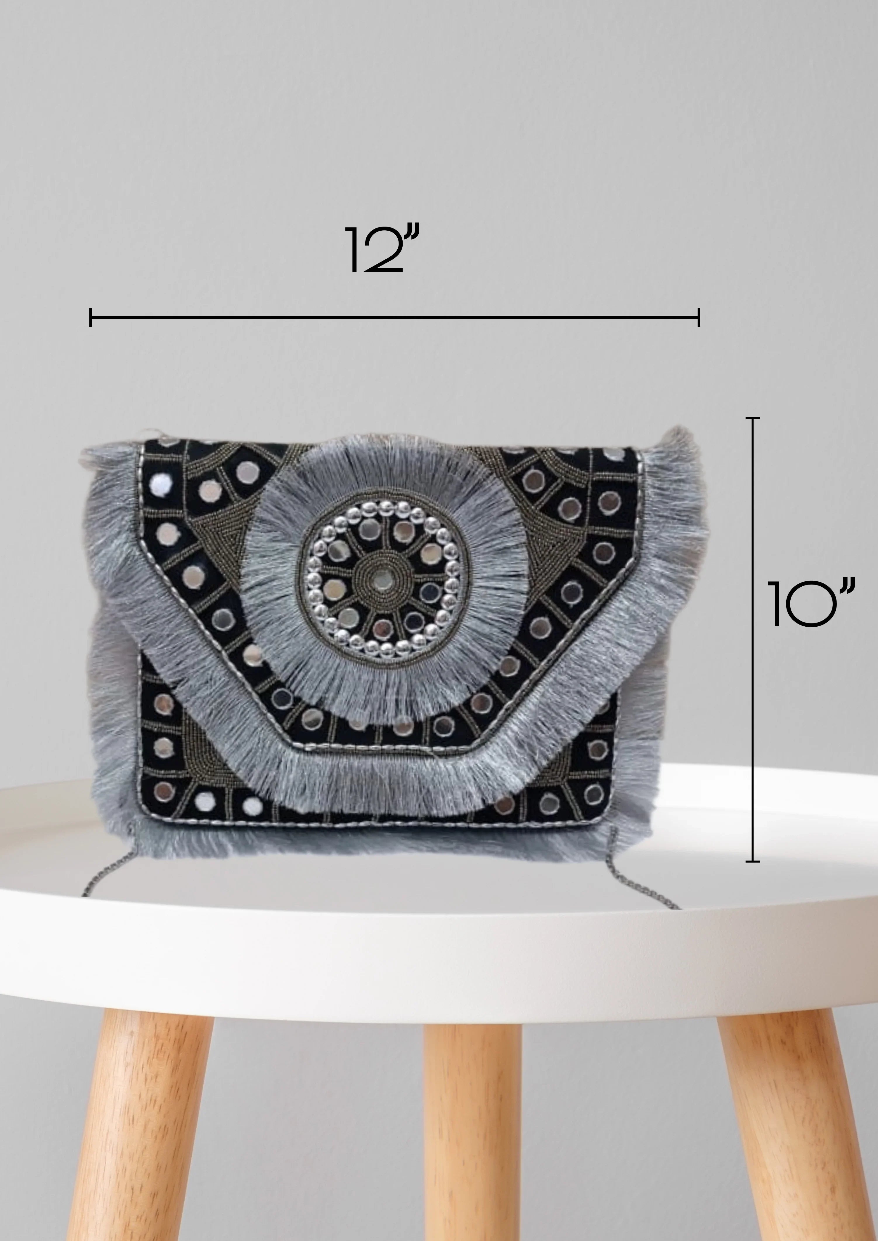 Athira - Silver Grey Mirror - Banjara Bags