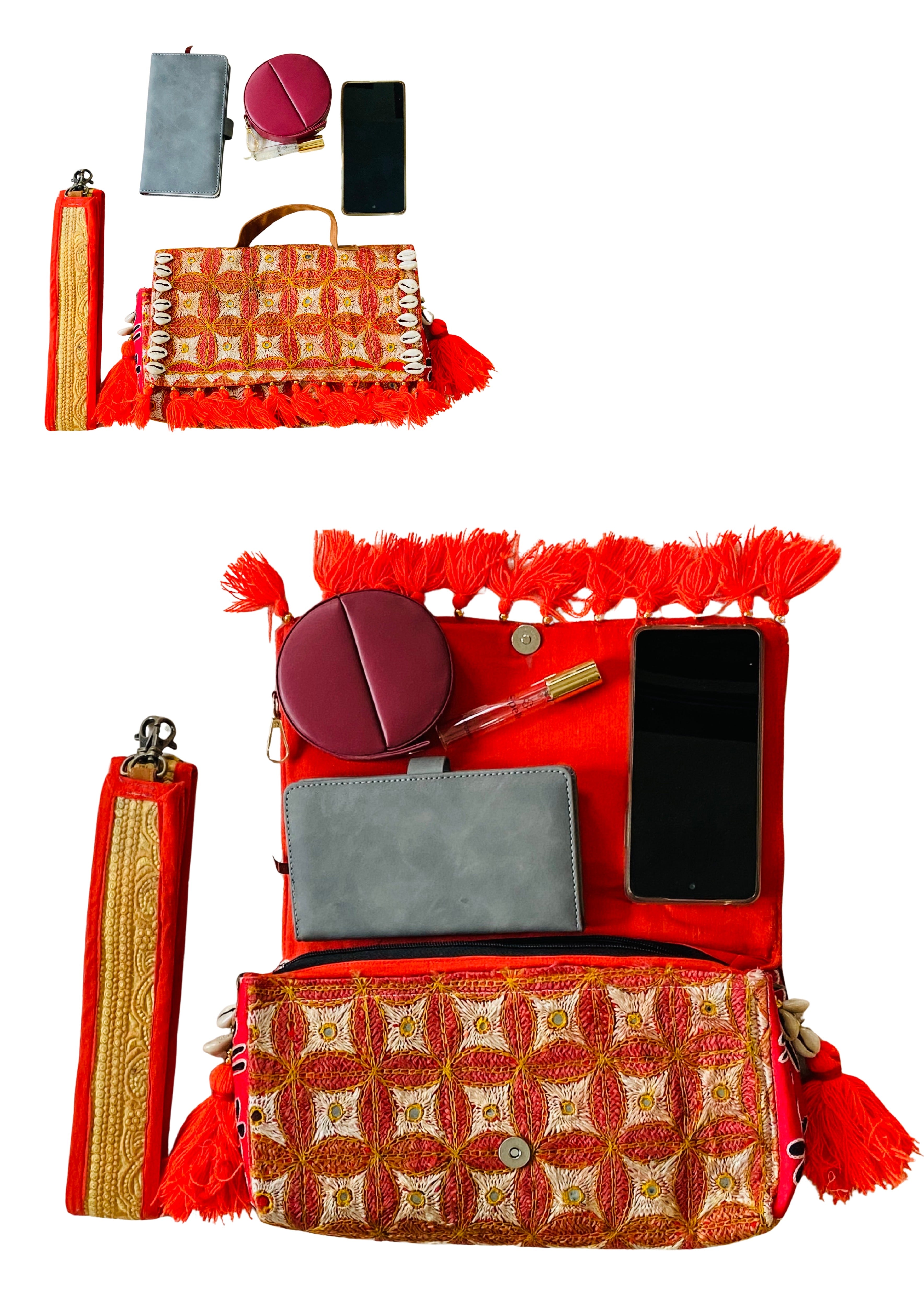 Ruhi - Luxury Handheld in Flame Orange - Banjara Bags