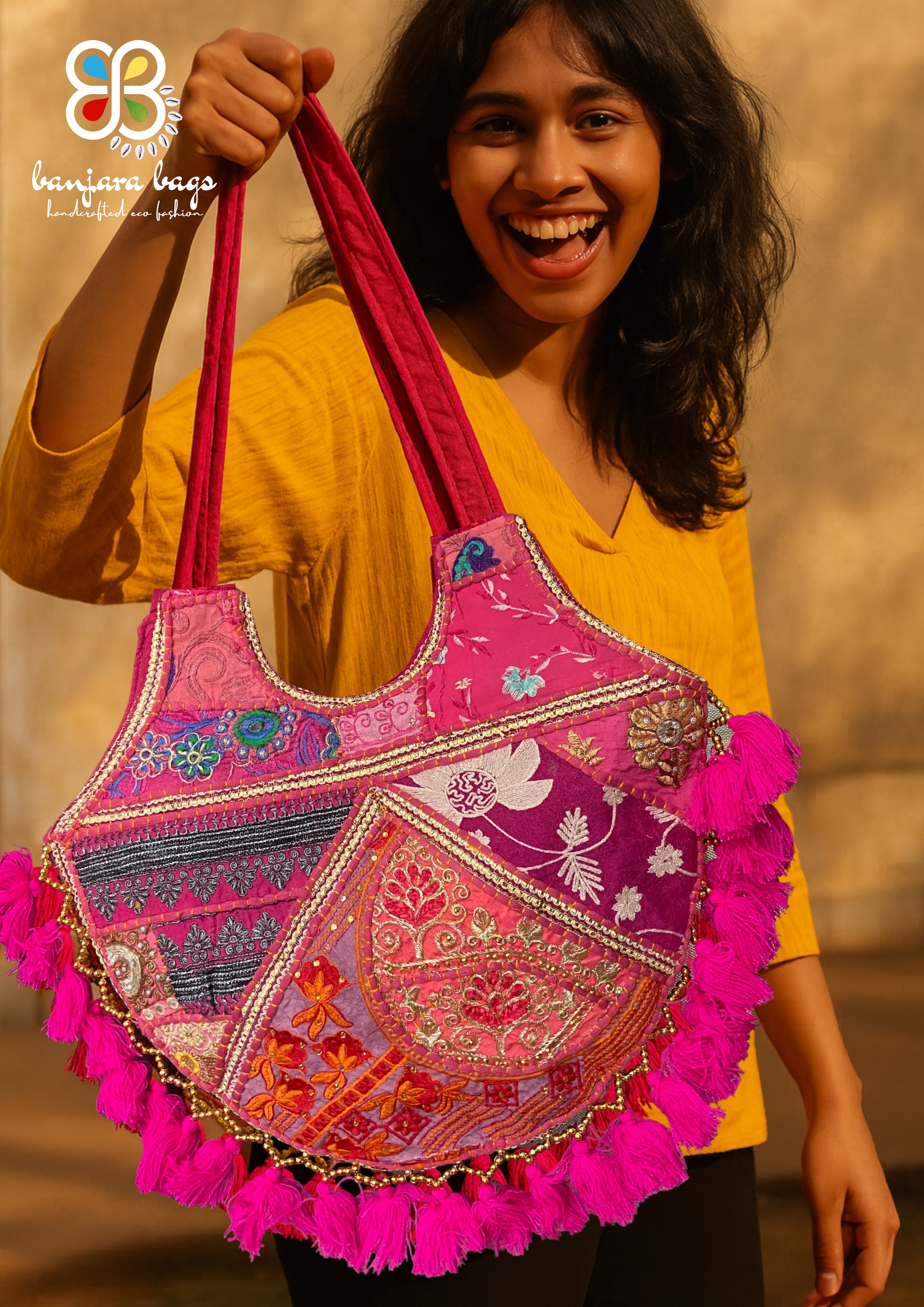 Mithra - Rani Pink Tassles - Banjara Bags