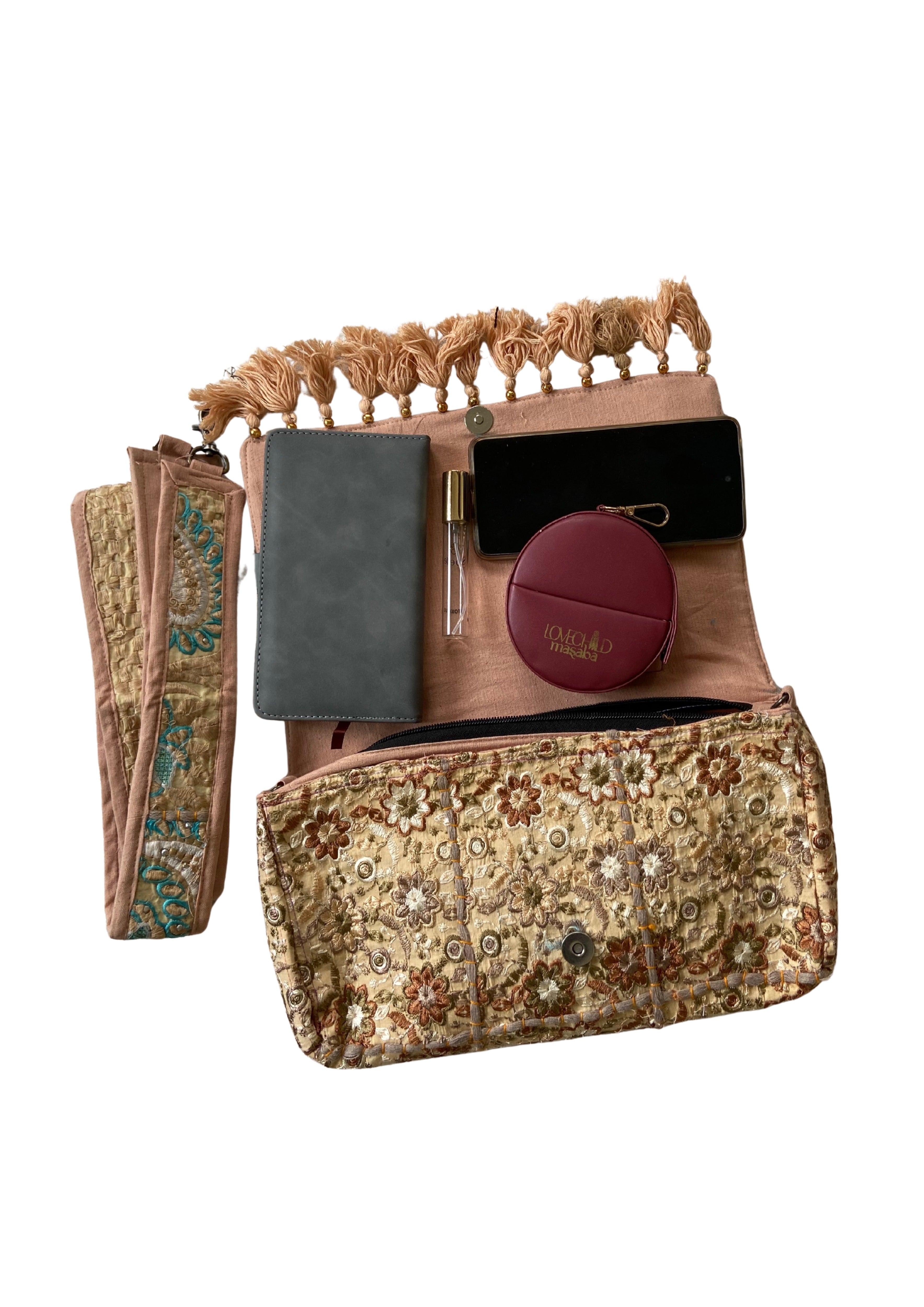 Ruhi - Luxury Handheld in Beige Floral - Banjara Bags