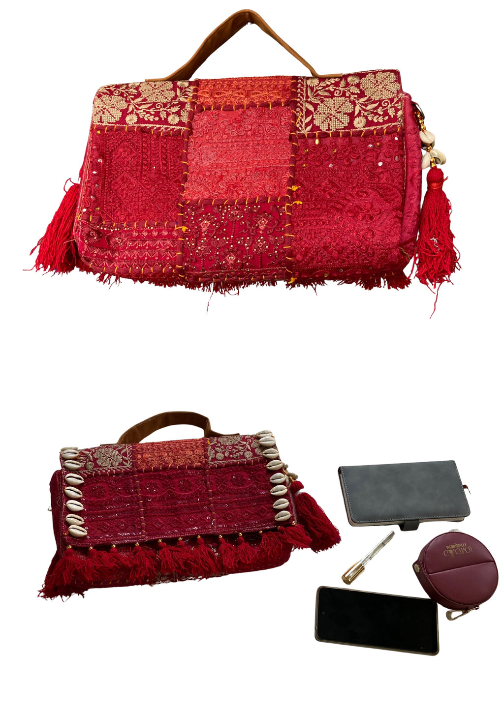 Ruhi - Luxury Handheld in Maroon - Banjara Bags