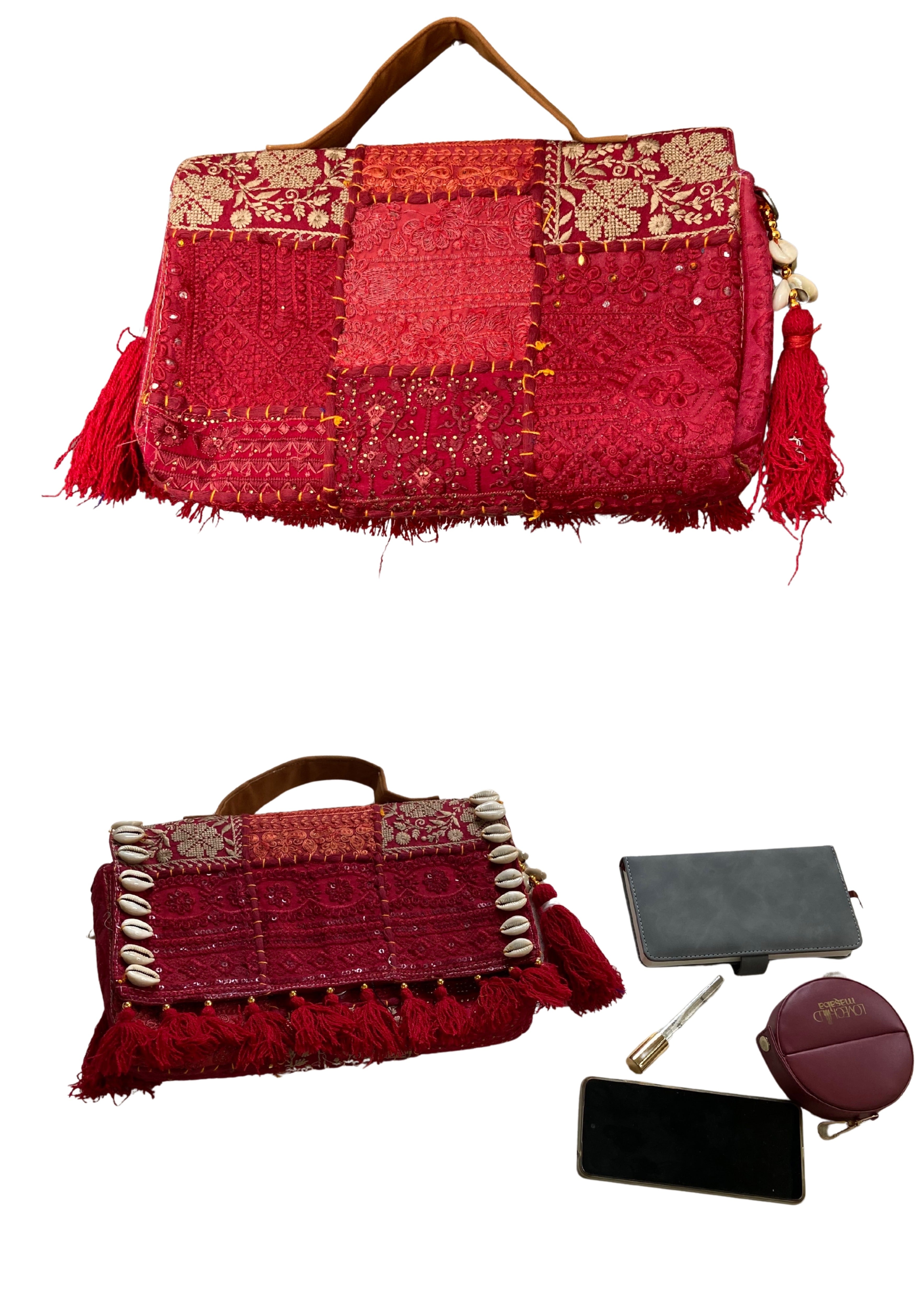 Ruhi - Luxury Handheld in Maroon - Banjara Bags
