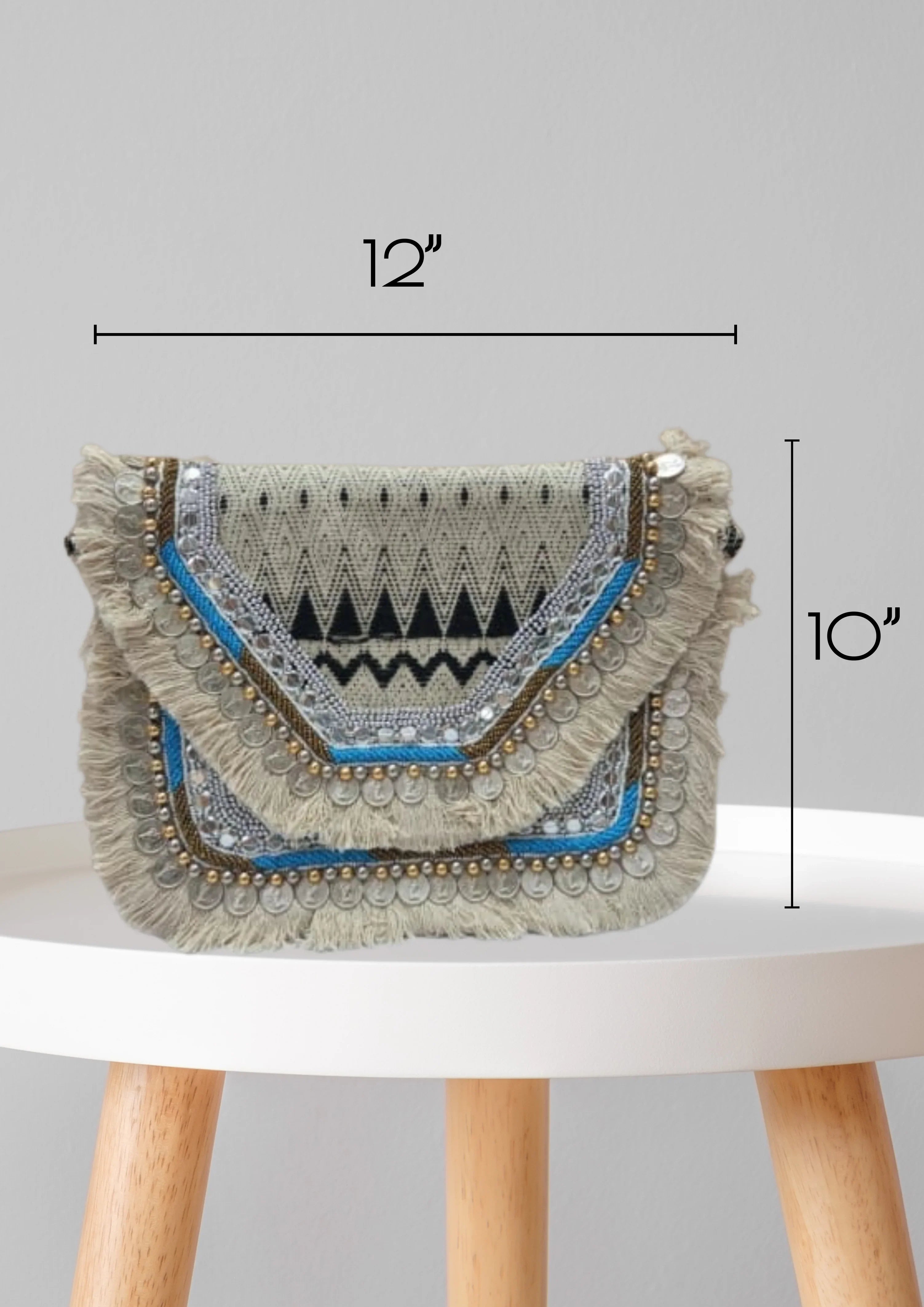 Athira - Cream and Blue - Banjara Bags