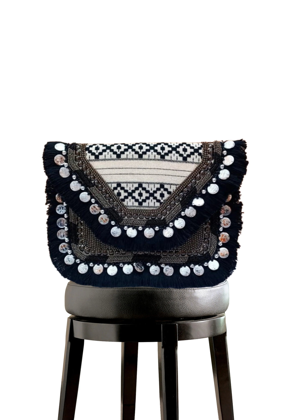 Athira - Monochrome Black Fringe - Banjara Bags