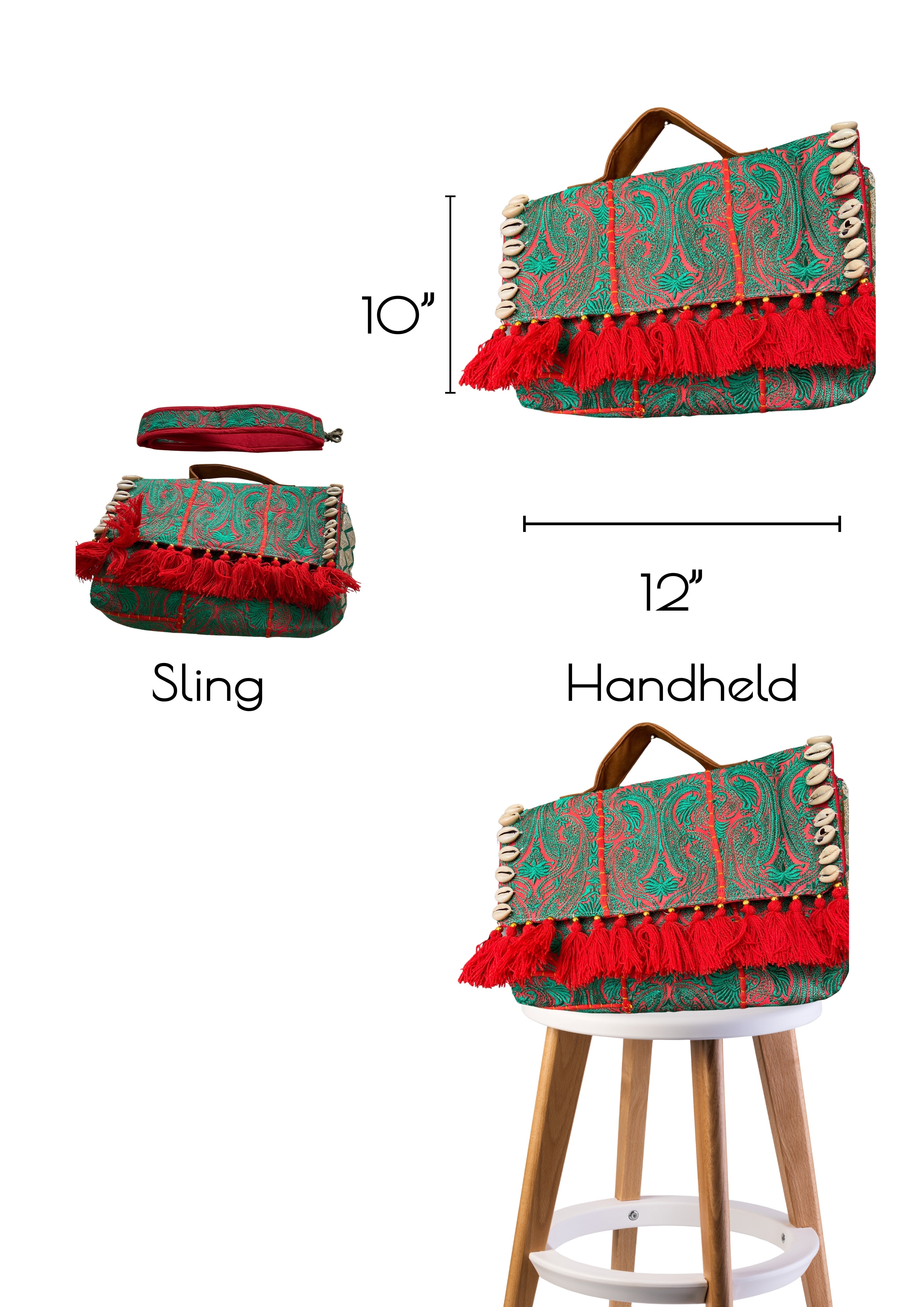 Ruhi - Luxury Handheld in Green and Orange - Banjara Bags