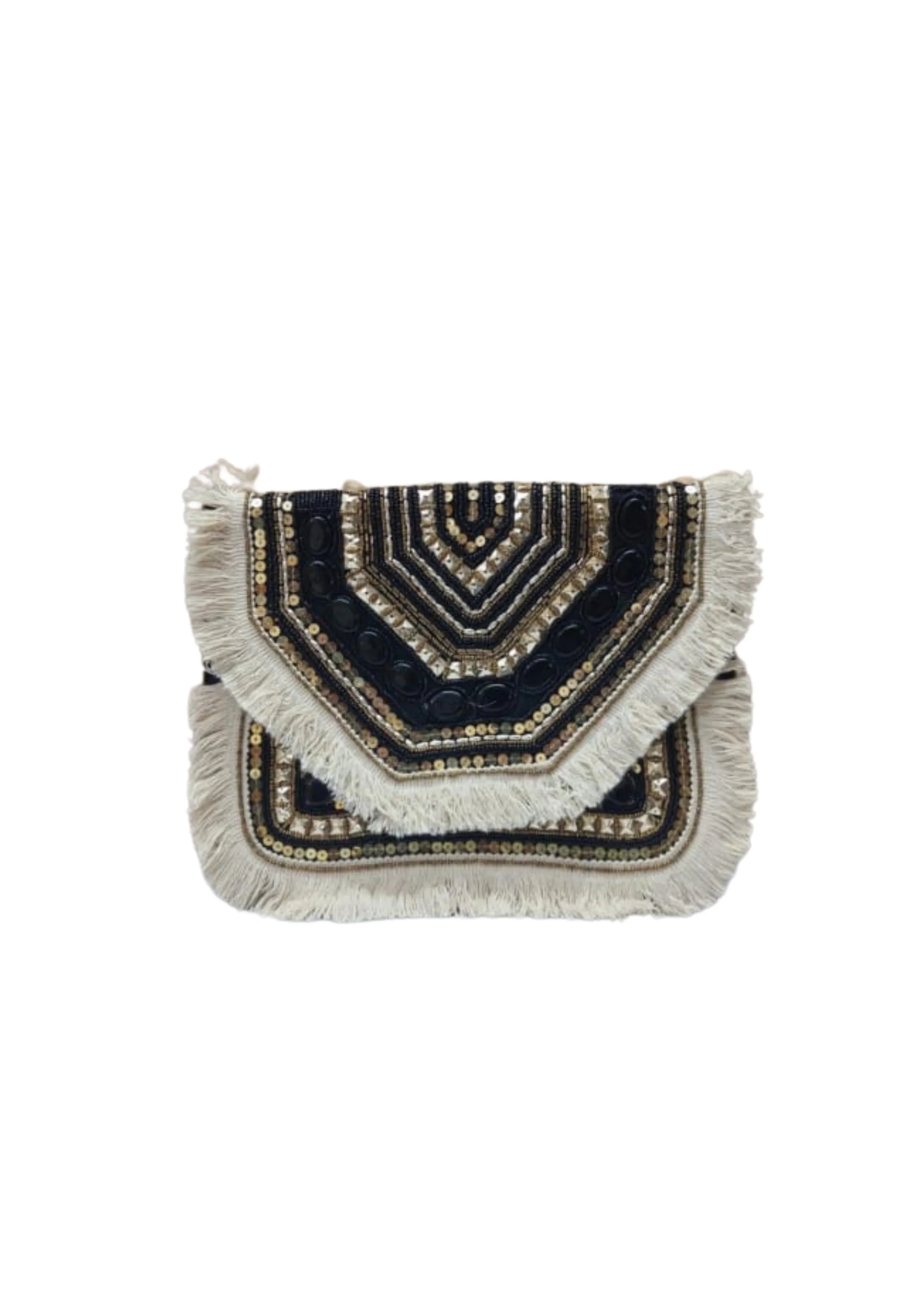Athira - Black Gold Fringe - Banjara Bags