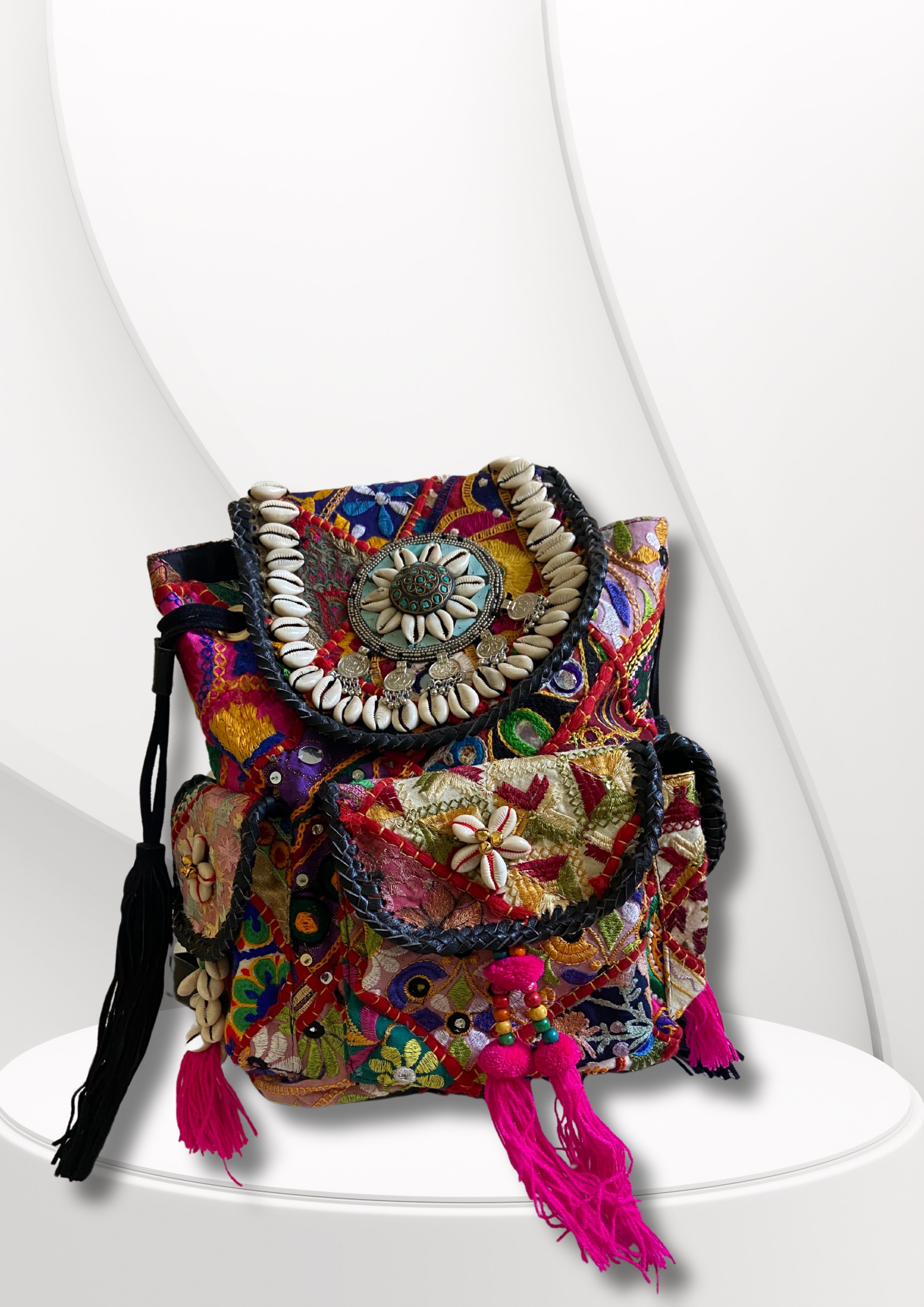 Azure Designer Backpack Sterling Silver Medallion - Carry Culture - Banjara Bags