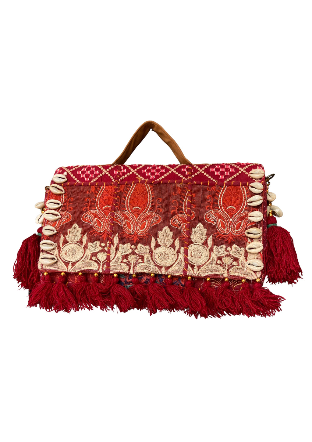 Ruhi - Luxury Handheld in Cream and Maroon - Banjara Bags