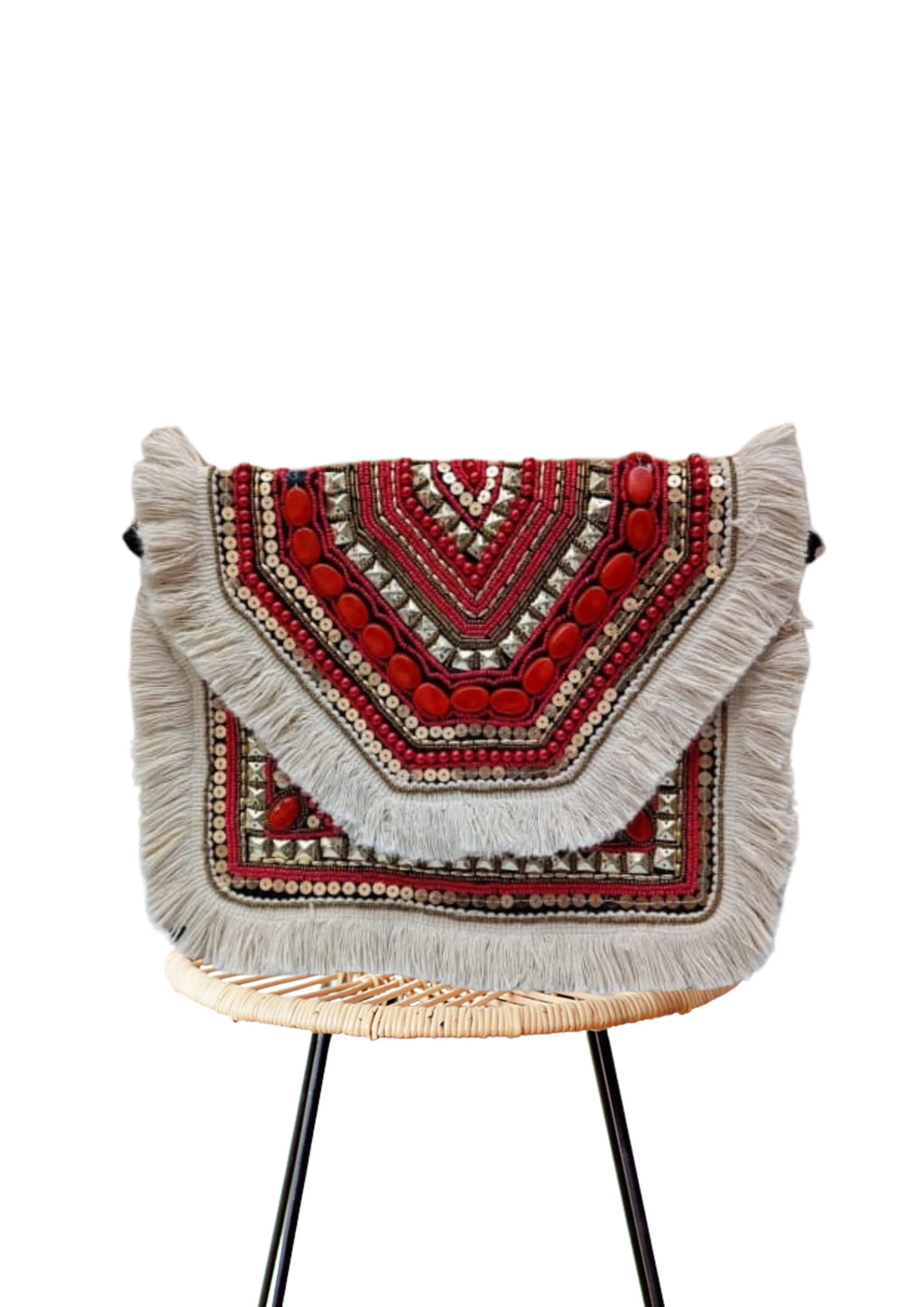 Athira - Burgundy Bead Fringe - Banjara Bags