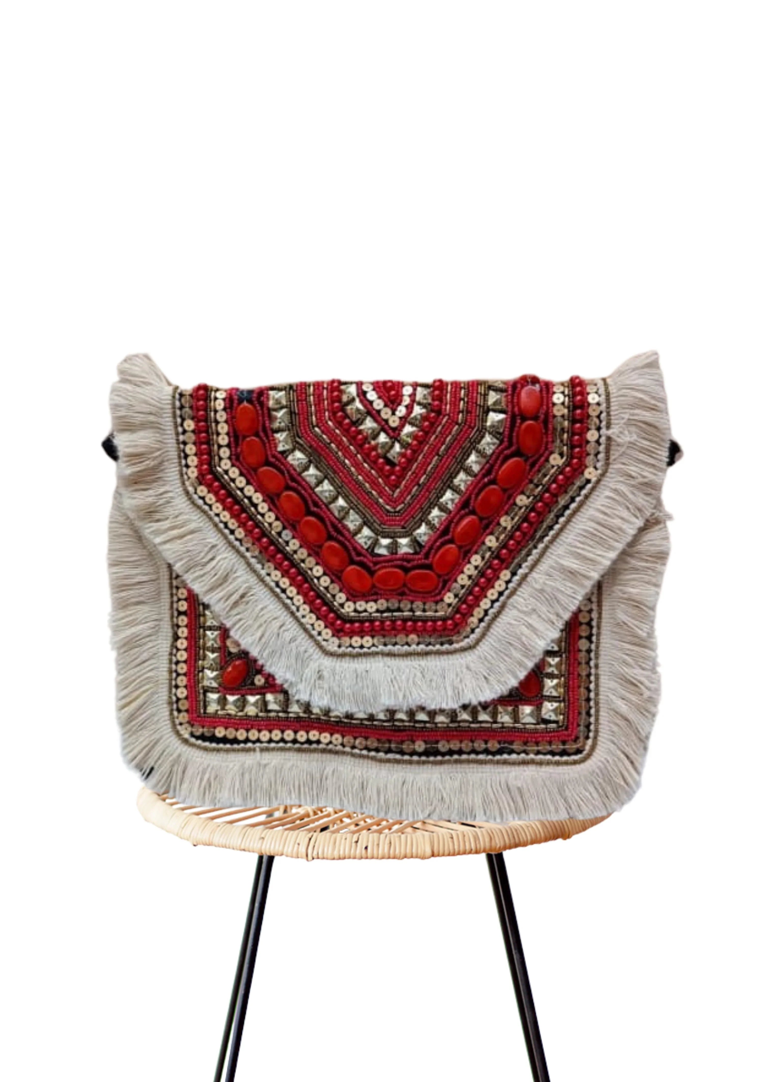Athira - Burgundy Bead Fringe - Banjara Bags