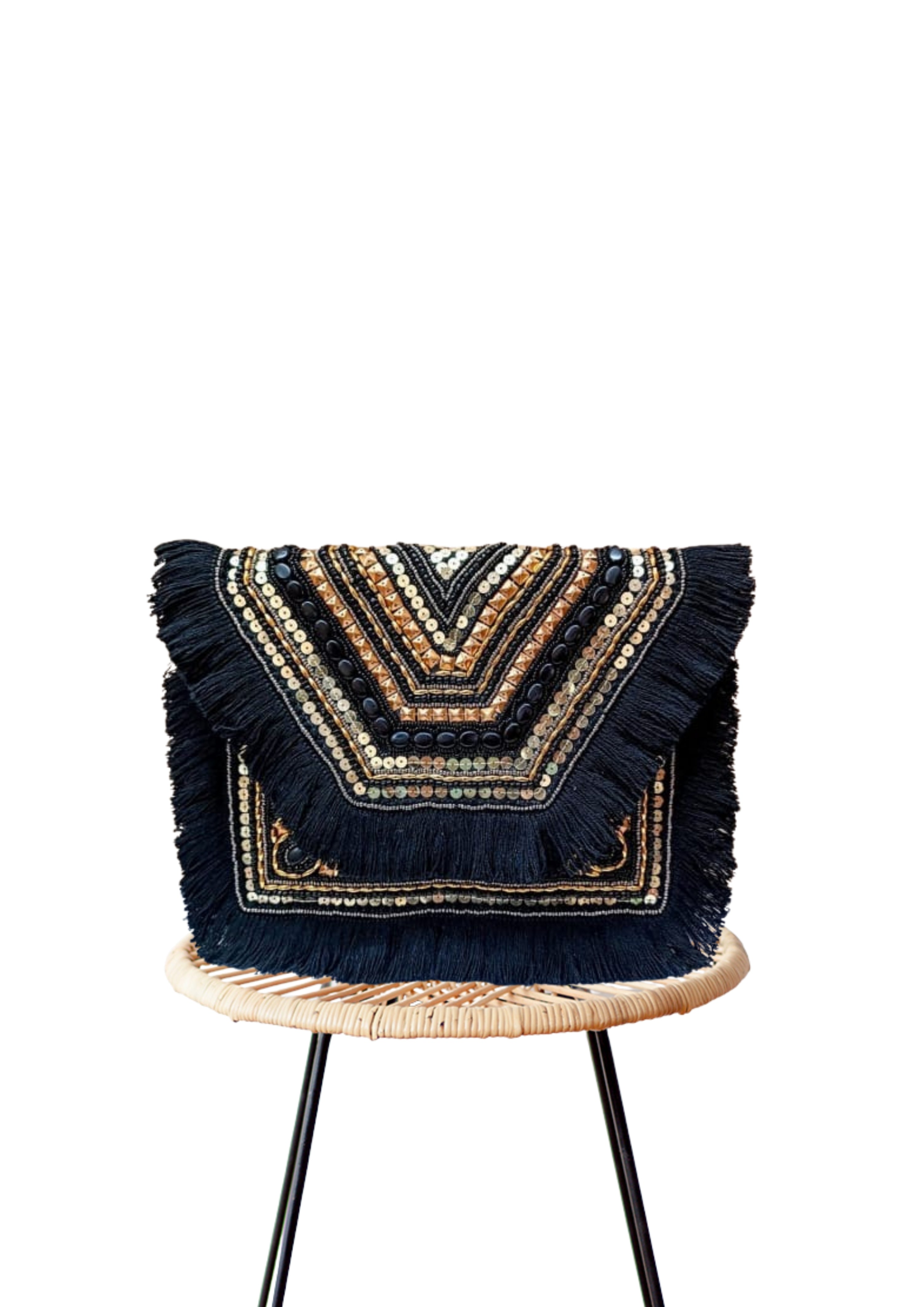Athira - Black Gold with Black Fringe - Banjara Bags