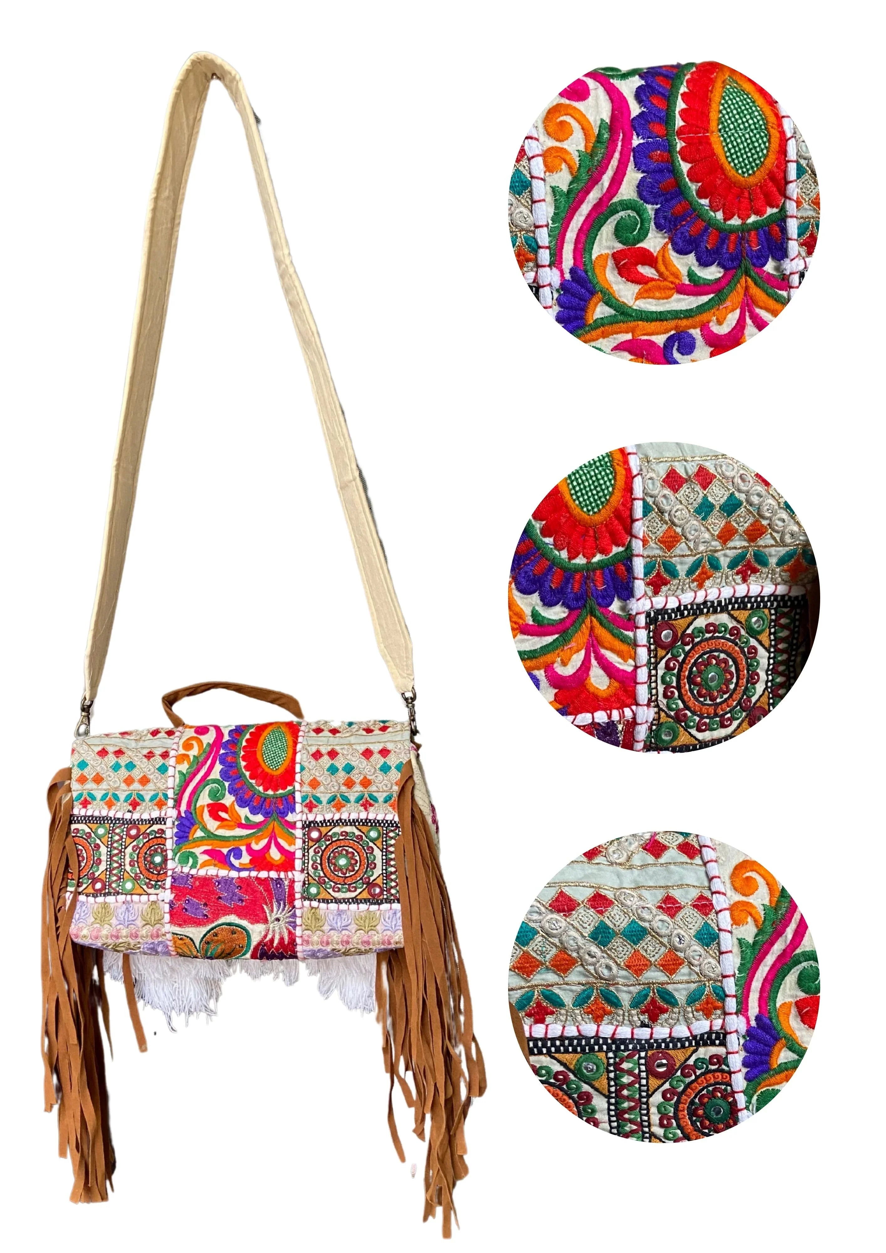 Ruhi - Soulful Elegance in Snow White Tassels - Banjara Bags