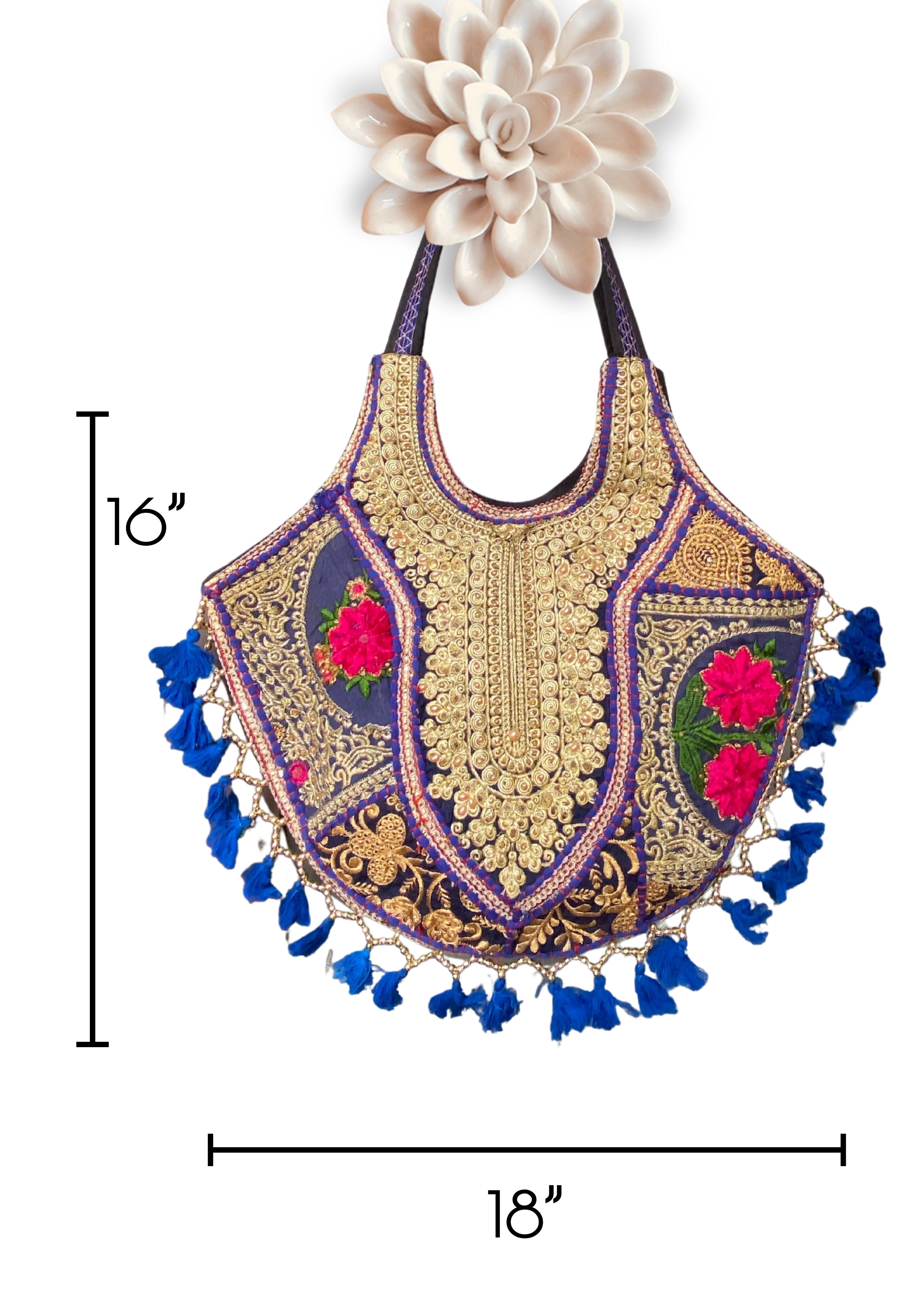 Mithra - Prussian Blue Tassles - Banjara Bags