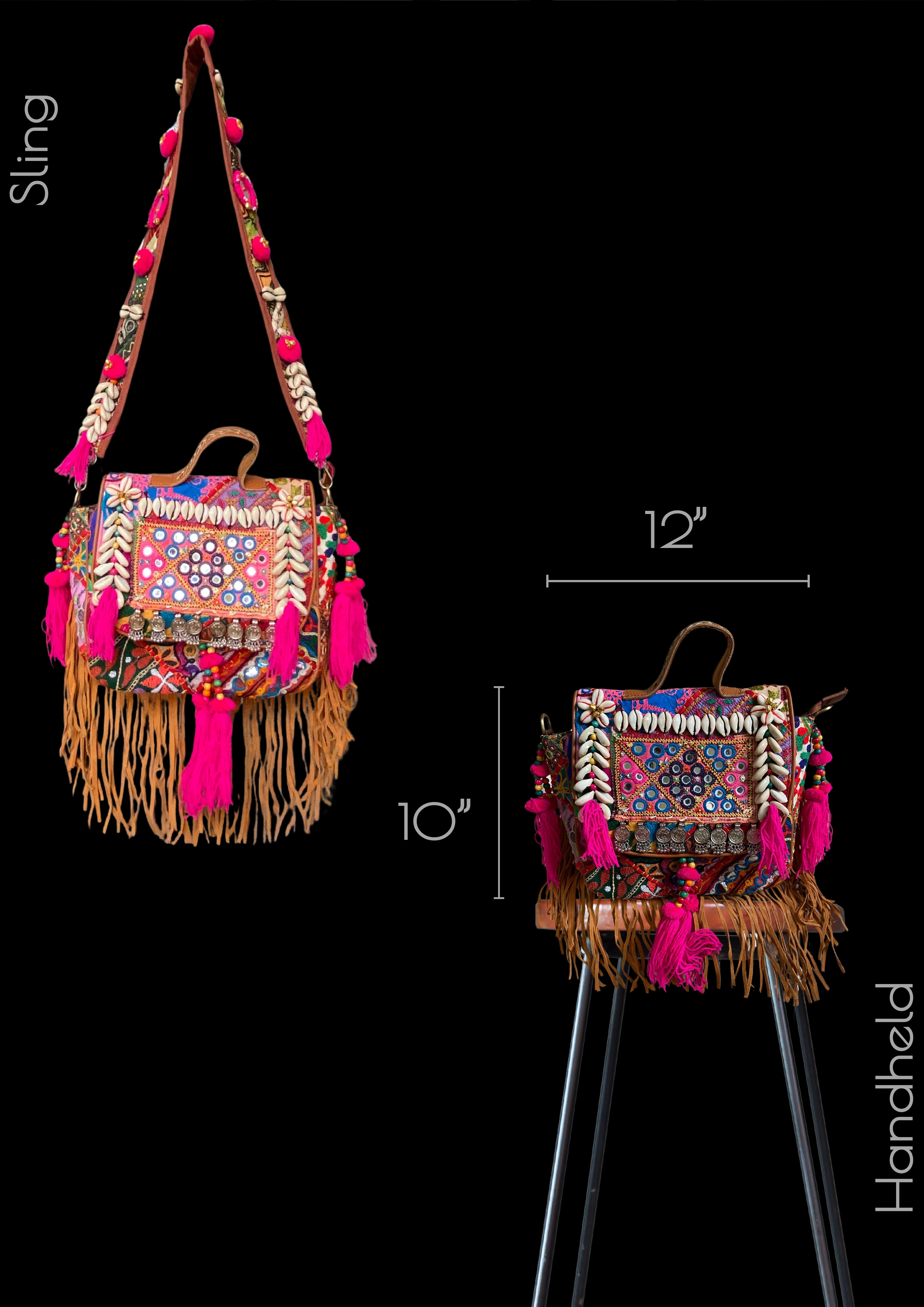 Ruhi Luxe Cowgirl Sling with Mirrorwork - Banjara Bags
