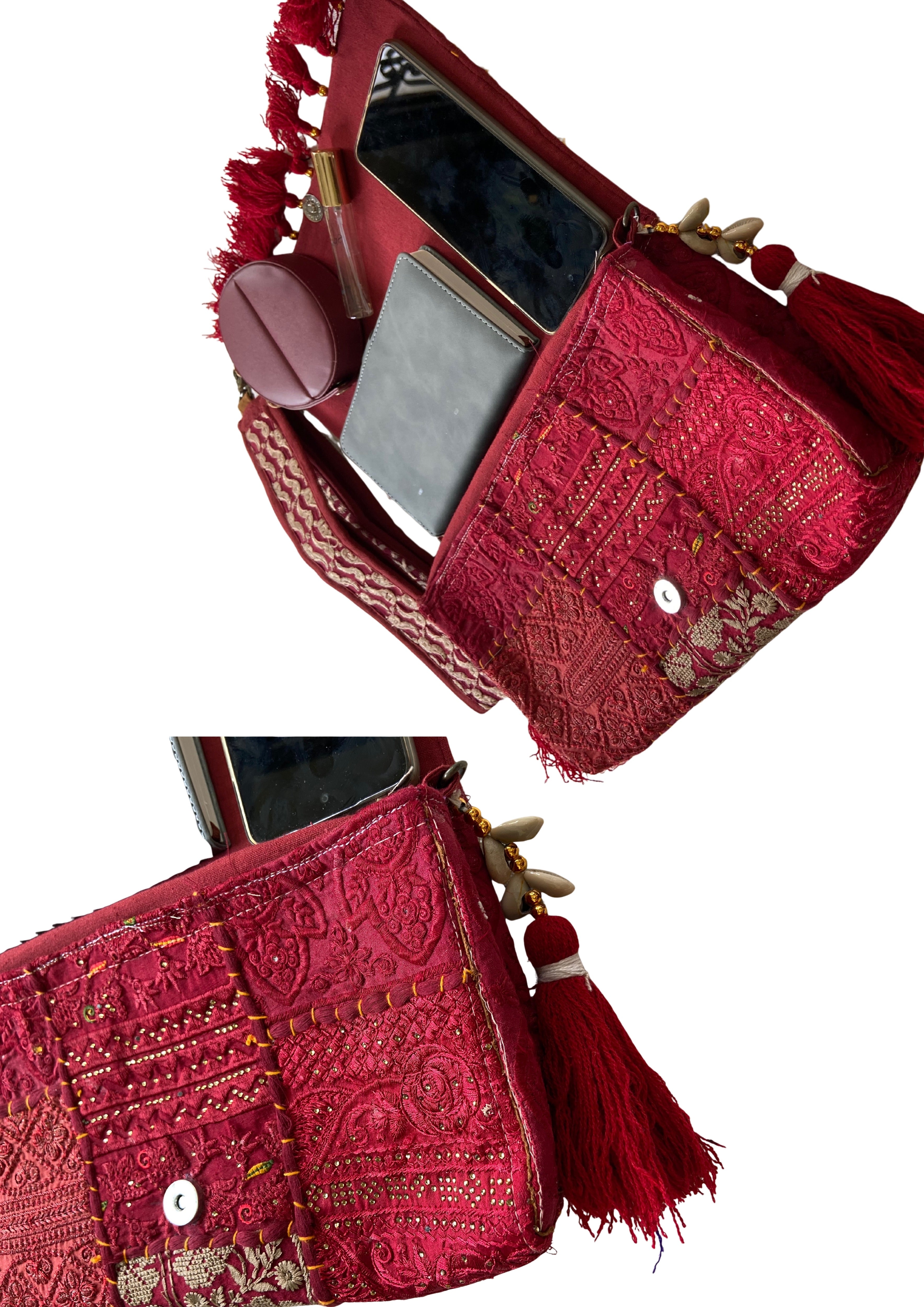 Ruhi - Luxury Handheld in Maroon - Banjara Bags