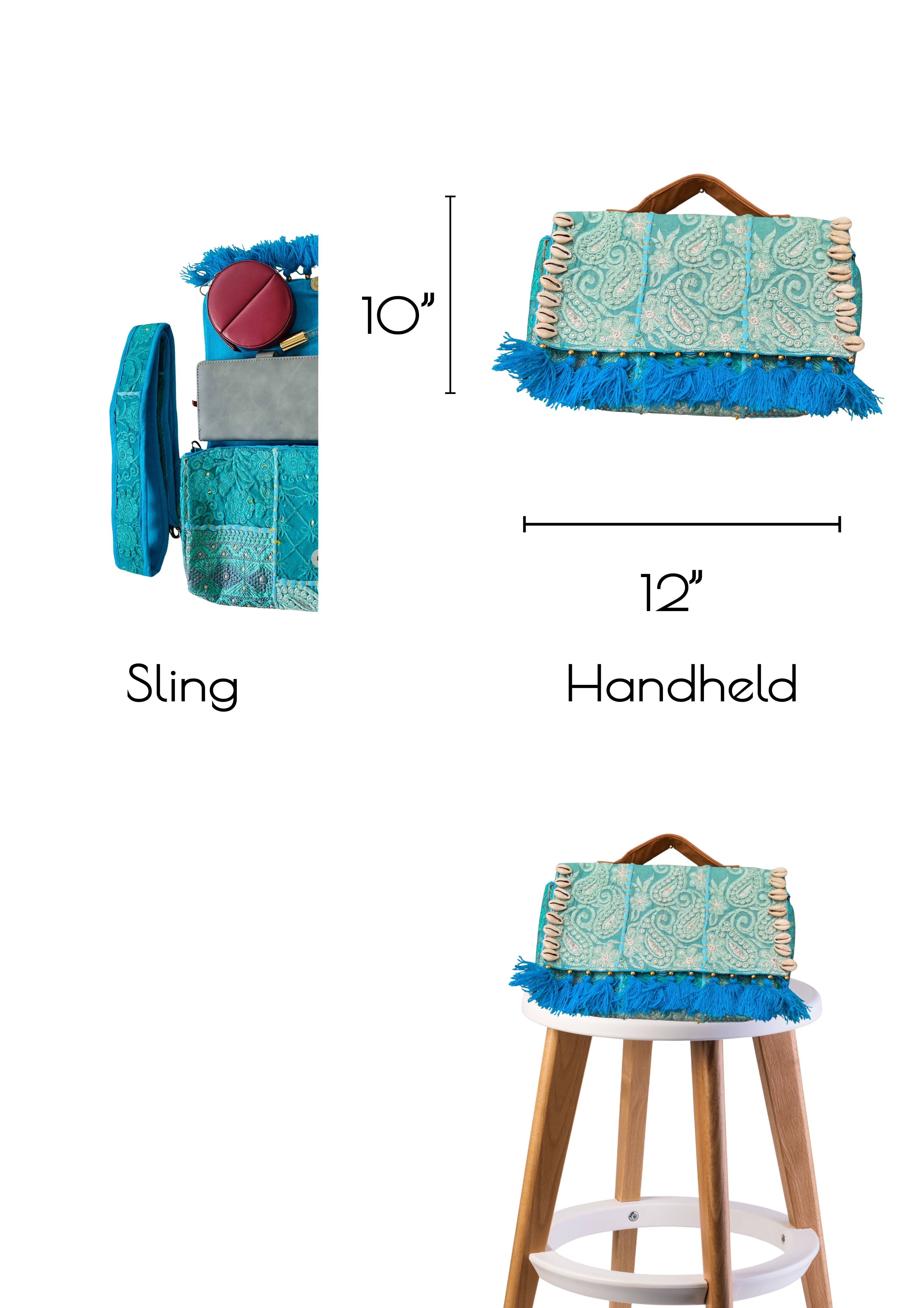 Ruhi - Luxury Handheld in Cyan Blue - Banjara Bags