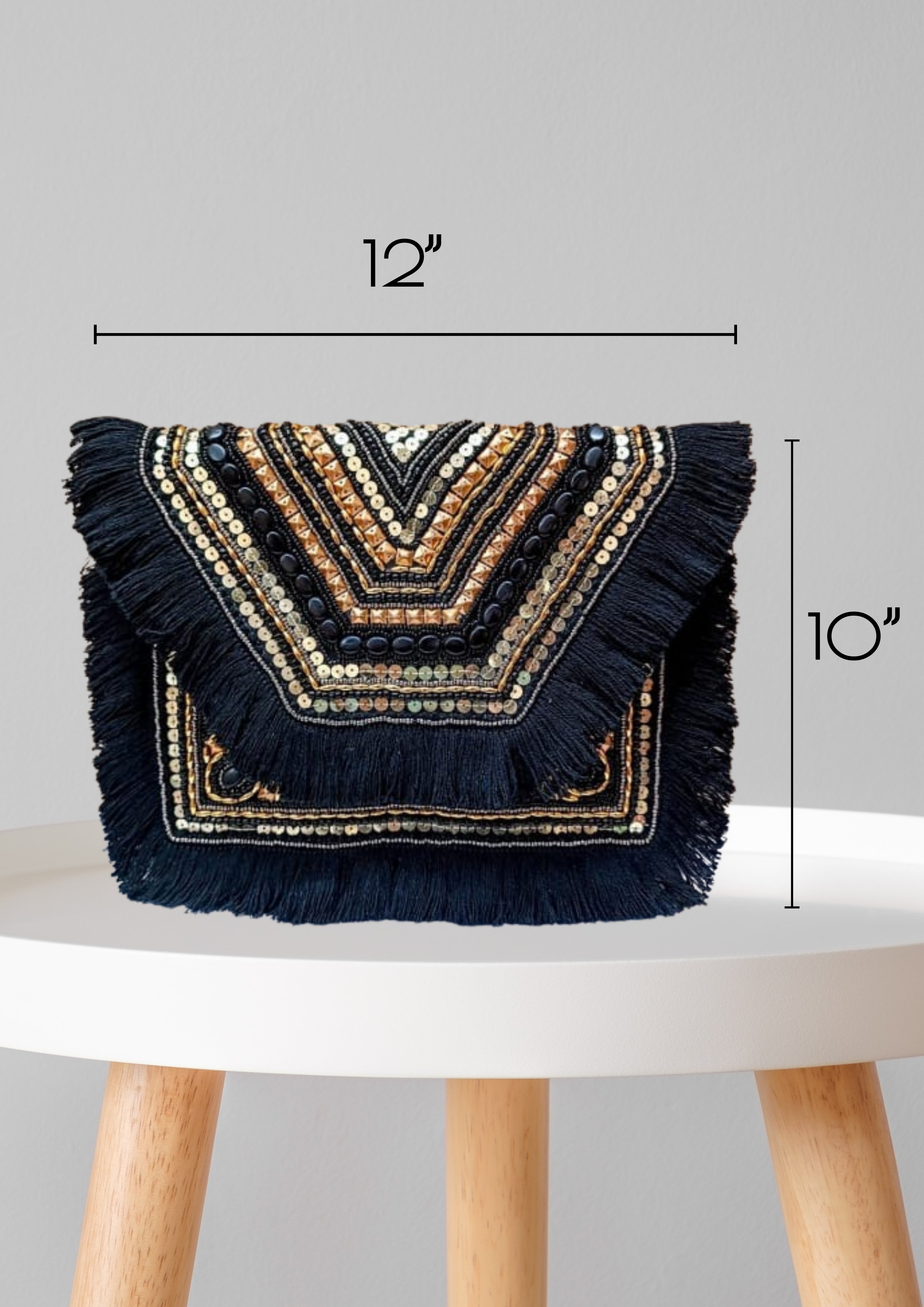 Athira - Black Gold with Black Fringe - Banjara Bags
