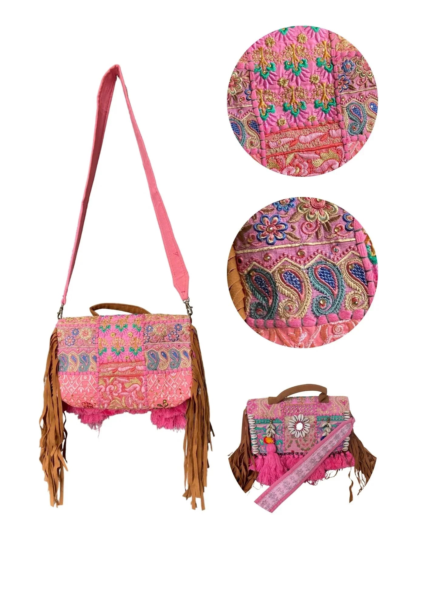 Ruhi - Soulful Elegance in Bubblegum Pink Tassels - Banjara Bags