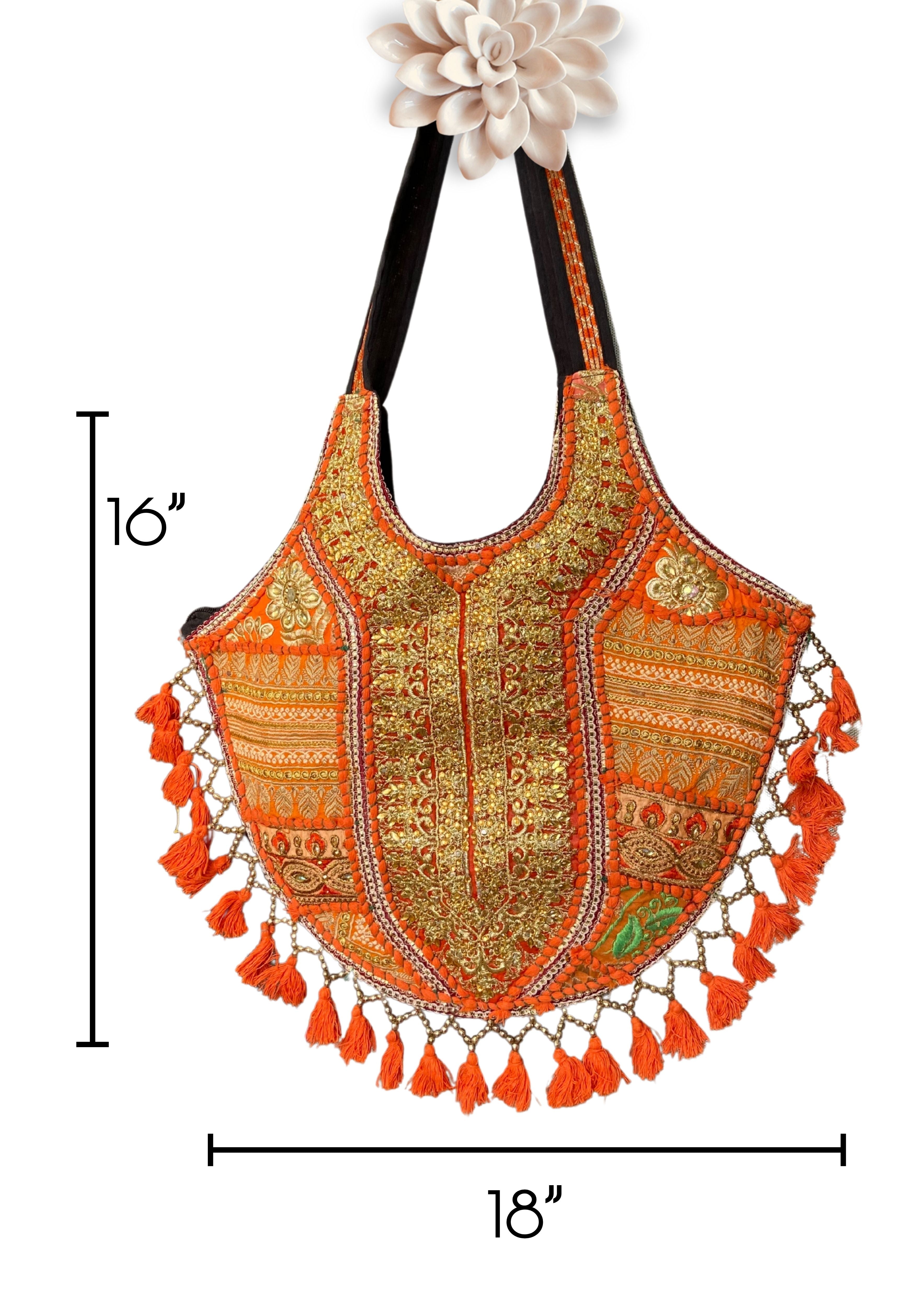 Mithra - Orange Tassles - Banjara Bags