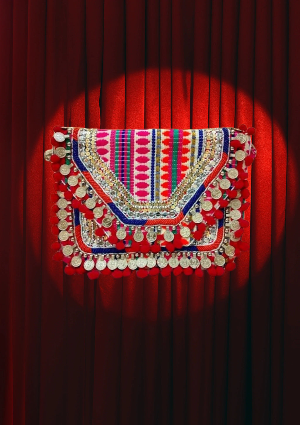 Athira - Red Pom Embellished - Banjara Bags