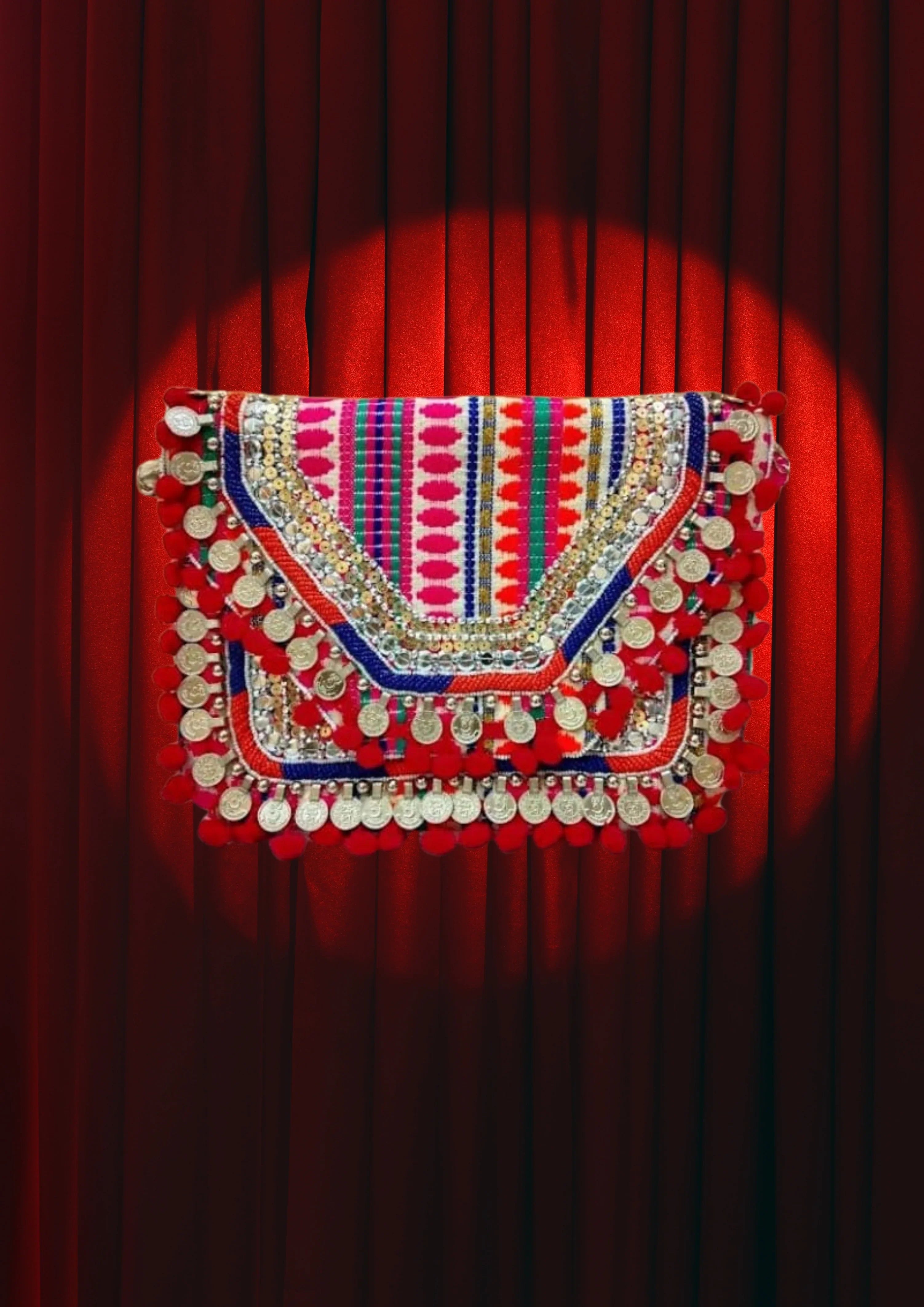 Athira - Red Pom Embellished - Banjara Bags
