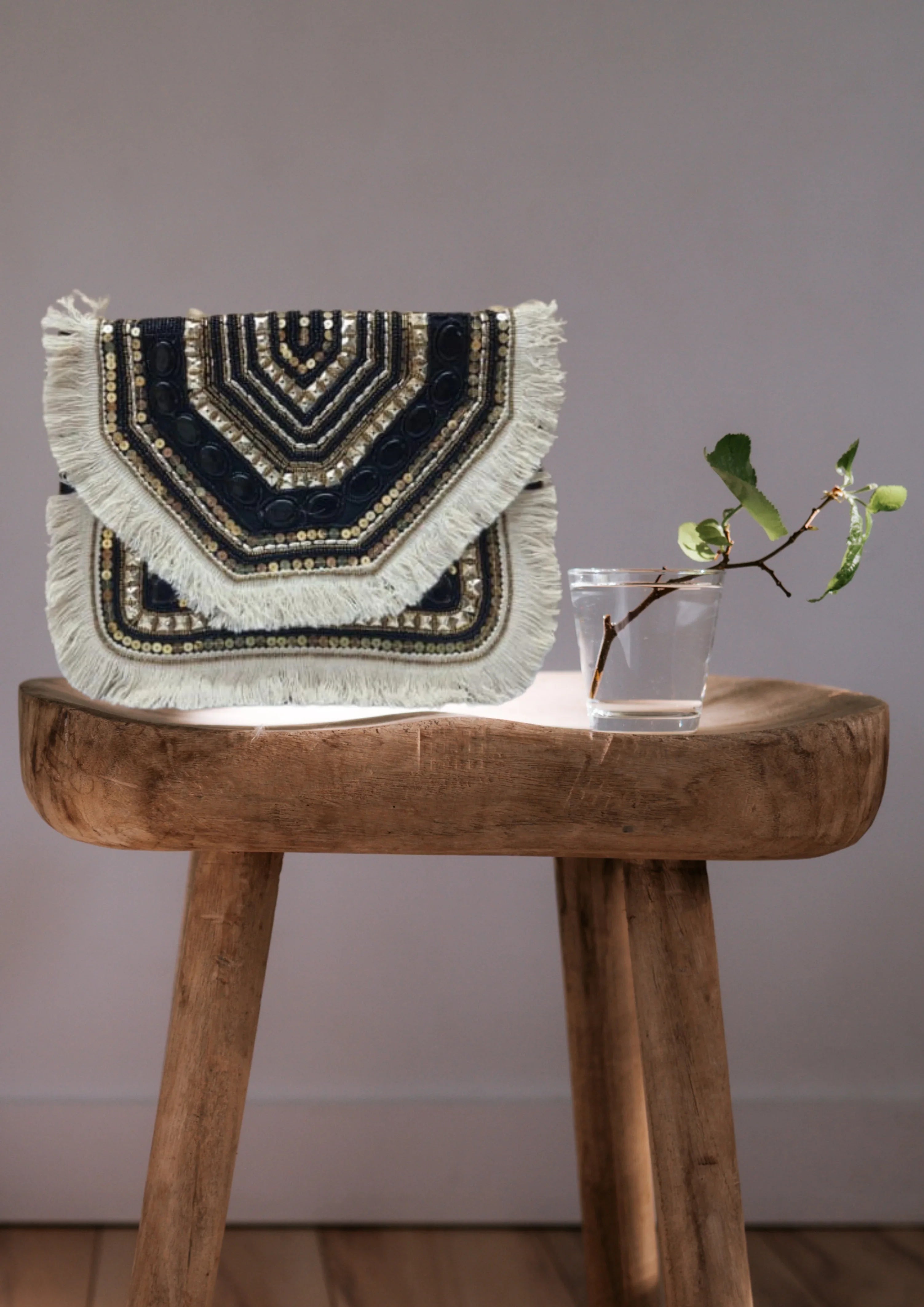 Athira - Black Gold Fringe - Banjara Bags