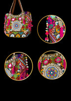 Aaliyah Designer Tote - Cowrie Shell and Micro-bead Medallion - Banjara Bags