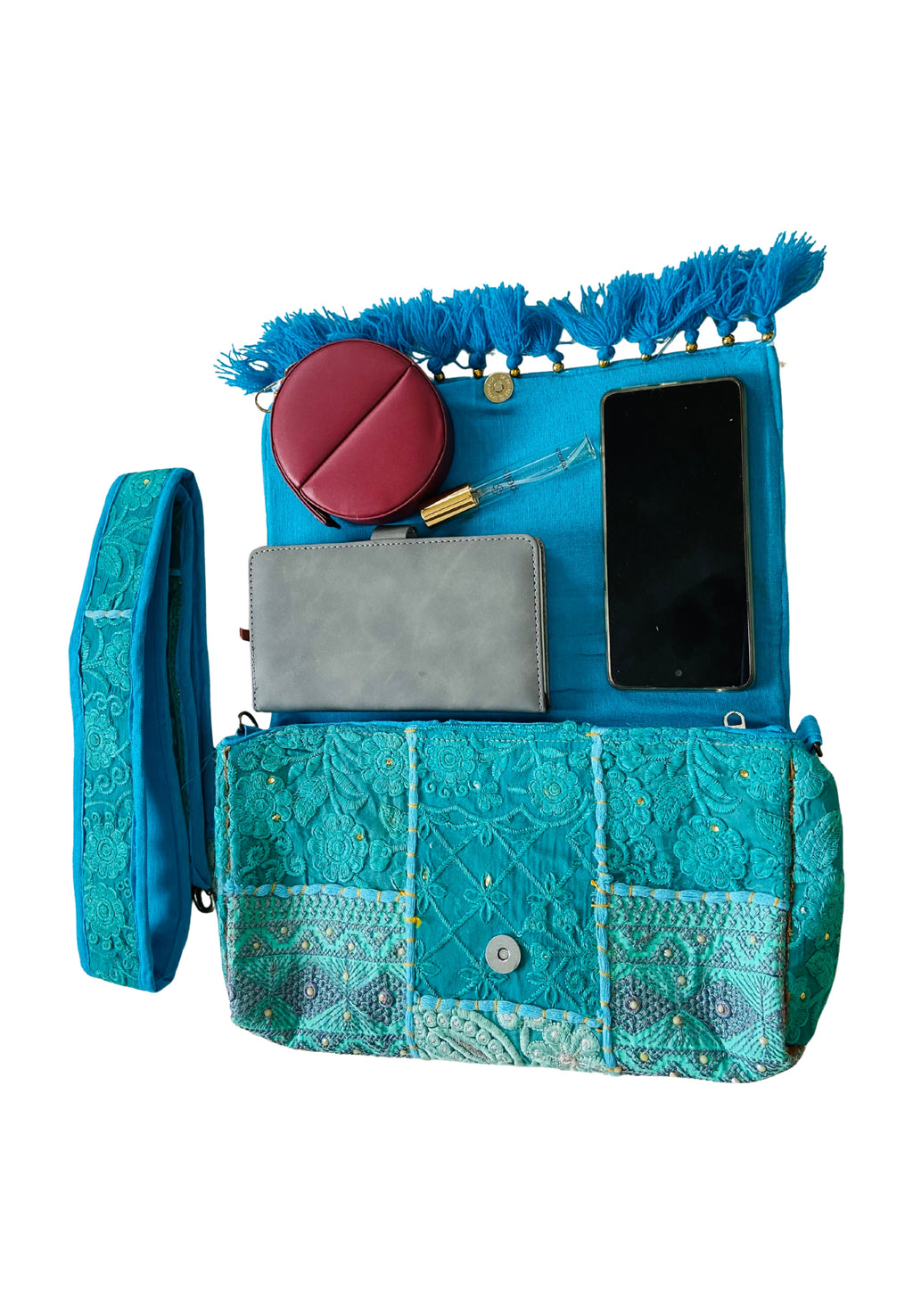 Ruhi - Luxury Handheld in Cyan Blue - Banjara Bags