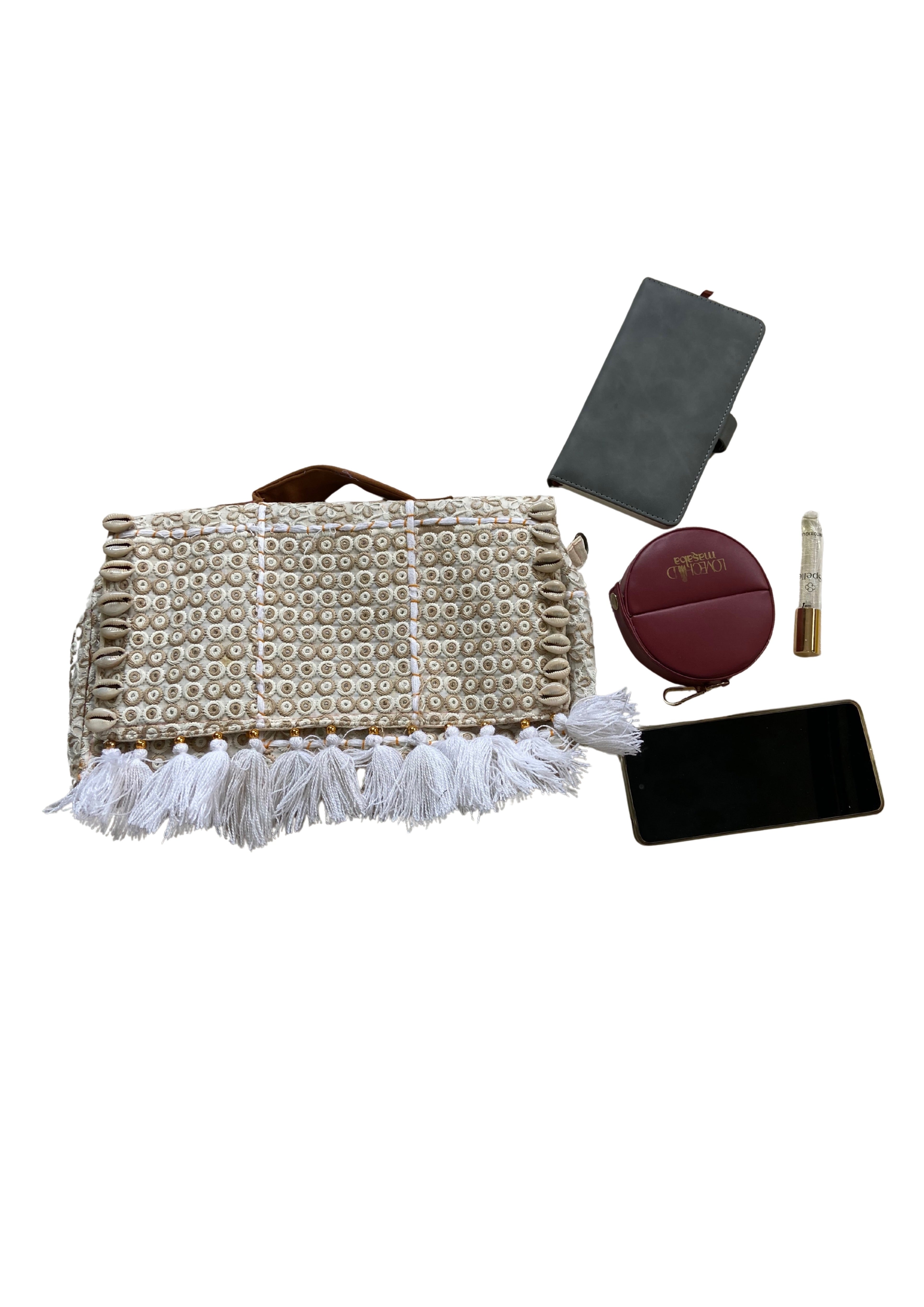 Ruhi - Luxury Handheld in Pearl White - Banjara Bags