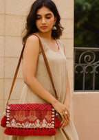Ruhi - Luxury Handheld in Cream and Maroon - Banjara Bags