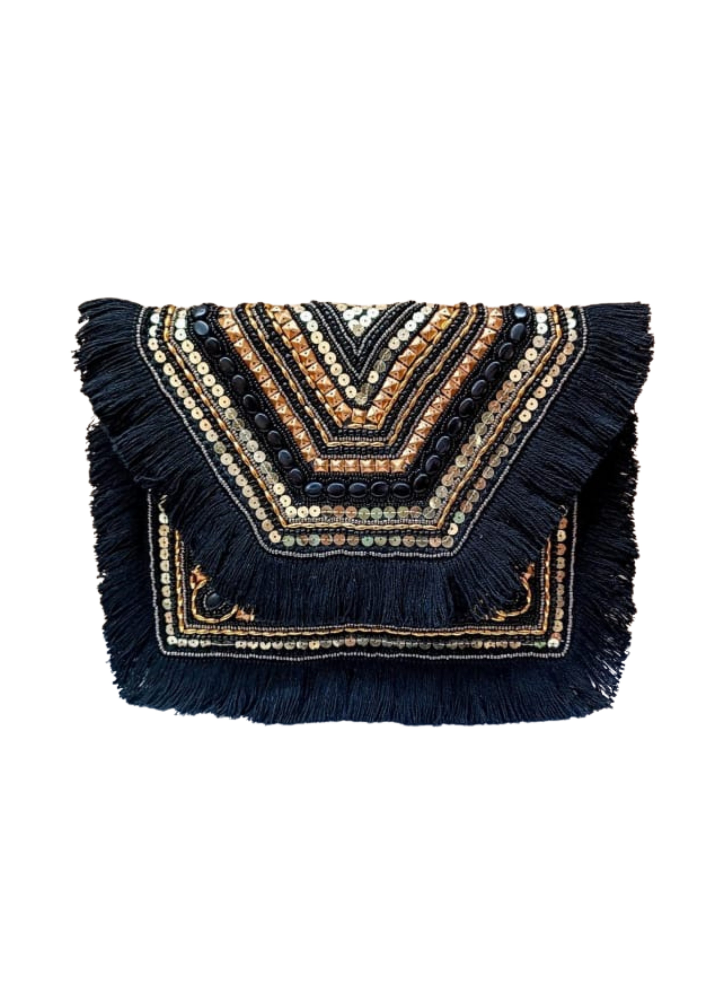 Athira - Black Gold with Black Fringe - Banjara Bags