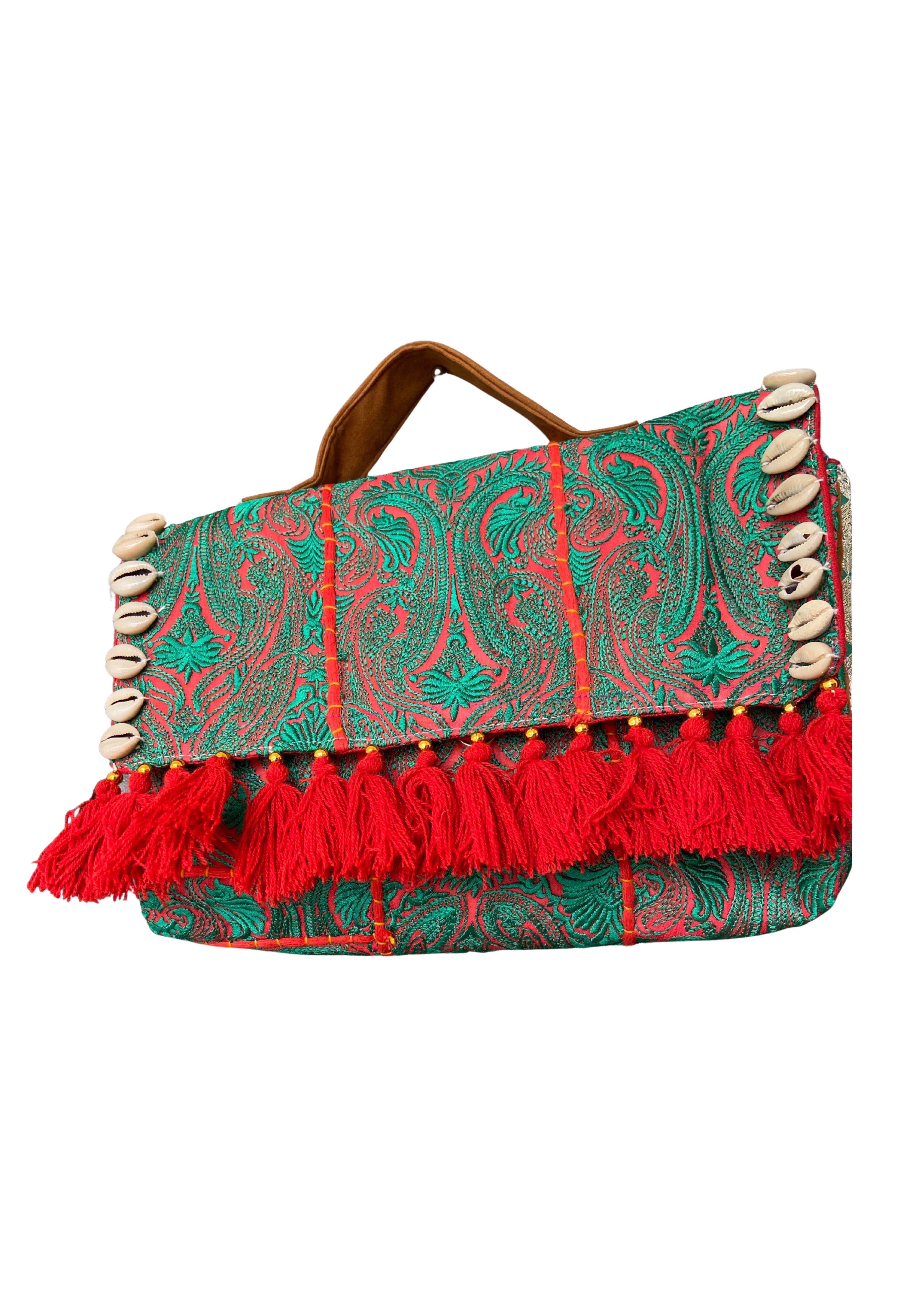 Ruhi - Luxury Handheld in Green and Orange - Banjara Bags