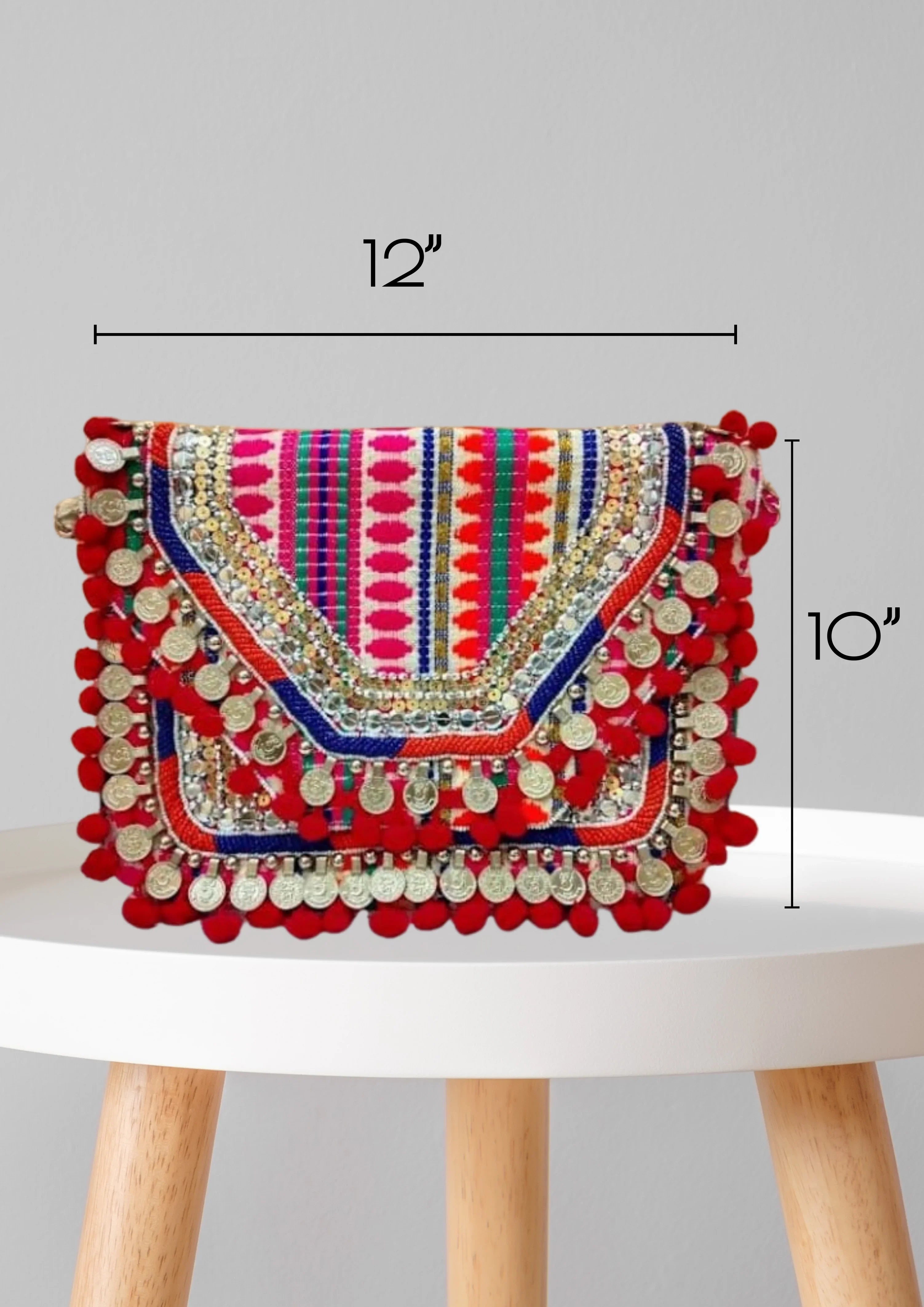 Athira - Red Pom Embellished - Banjara Bags