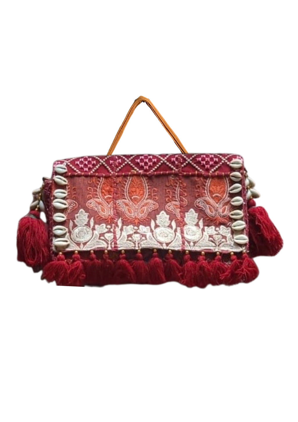 Ruhi - Luxury Handheld in Cream and Maroon - Banjara Bags
