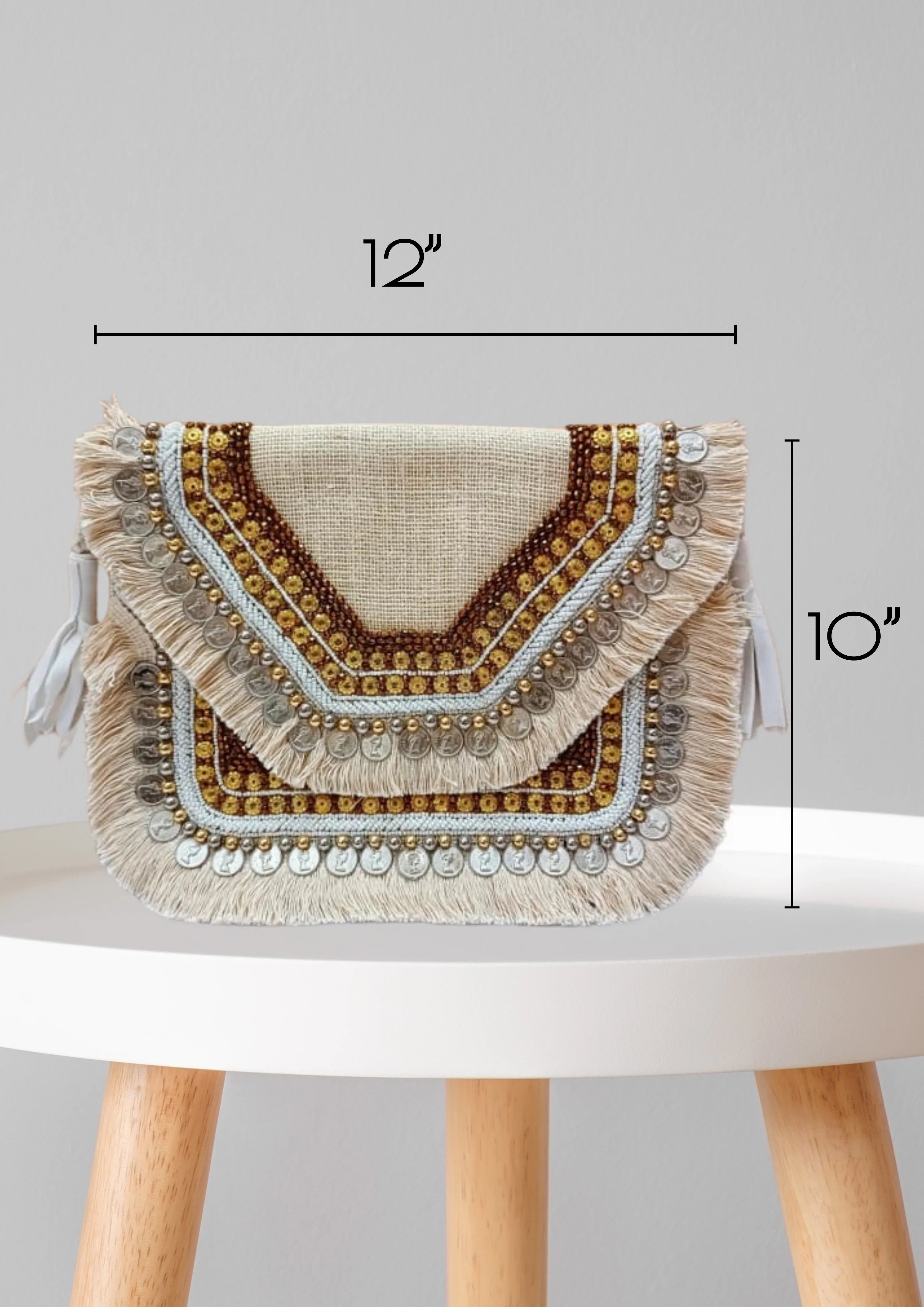 Athira - Jute Beige Fringe - Banjara Bags