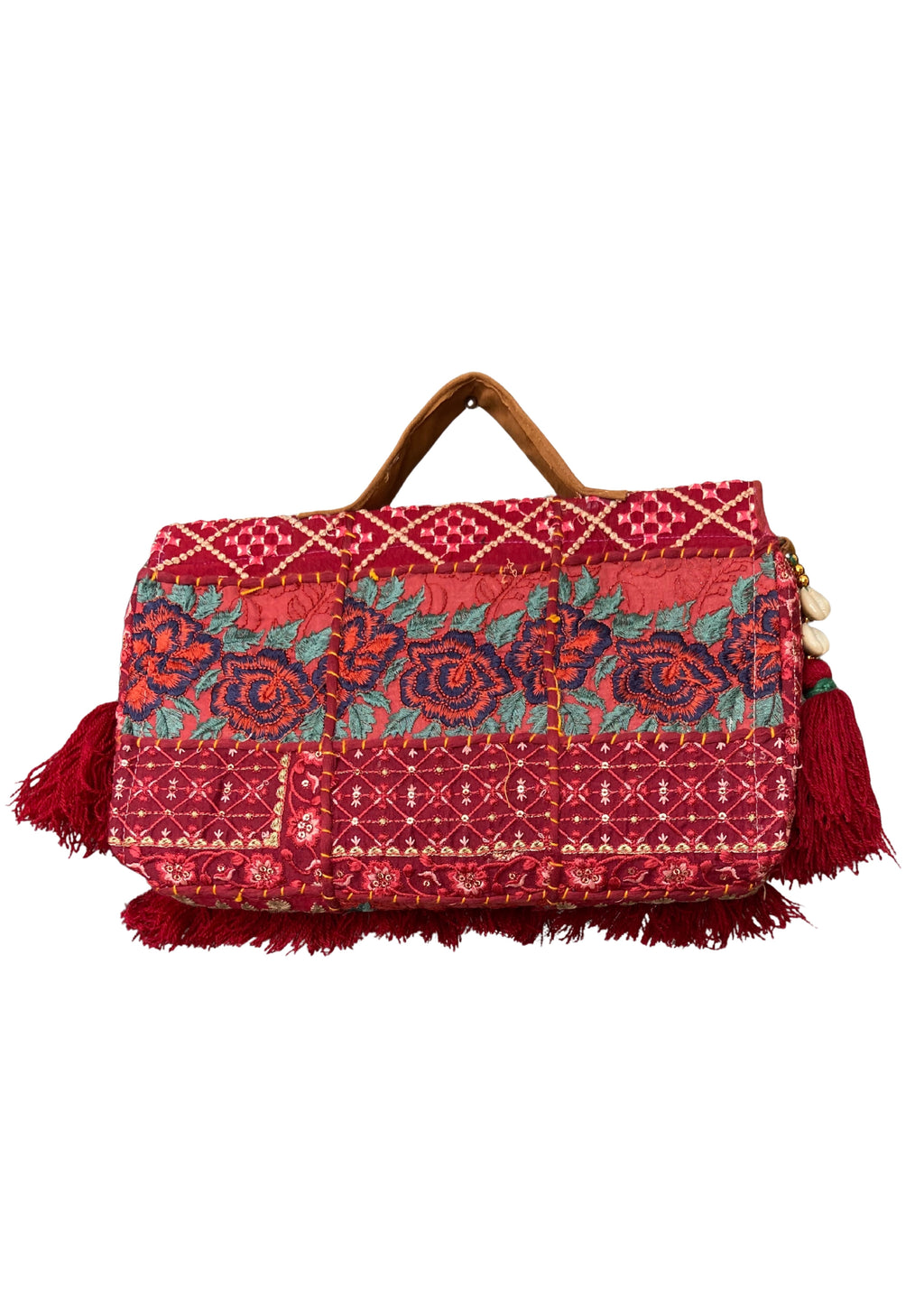 Ruhi - Luxury Handheld in Cream and Maroon - Banjara Bags