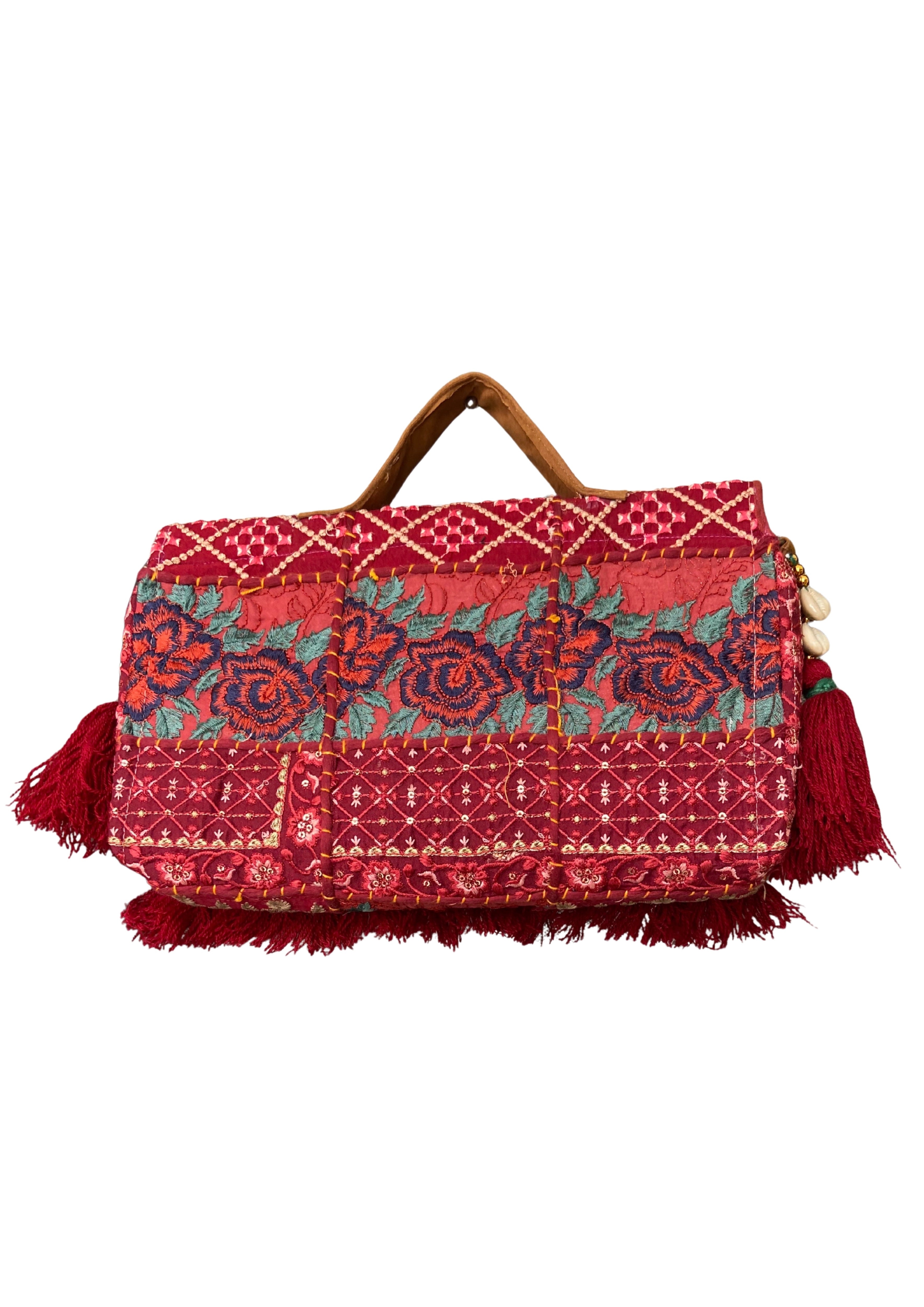Ruhi - Luxury Handheld in Cream and Maroon - Banjara Bags