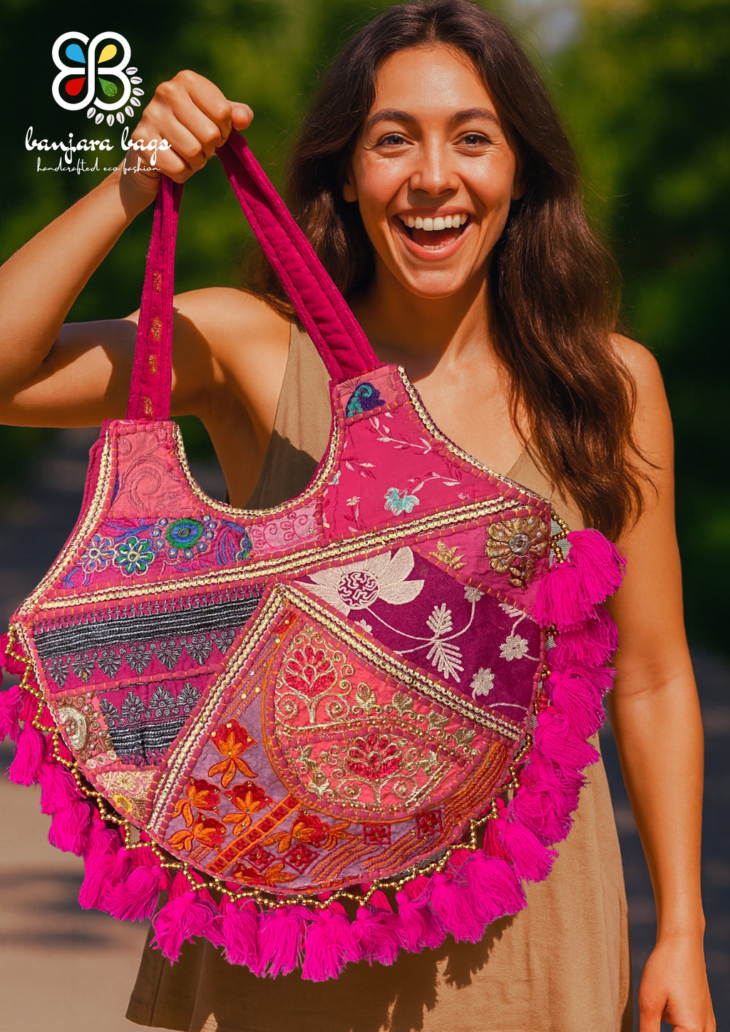 Mithra - Rani Pink Tassles - Banjara Bags