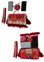 Ruhi - Luxury Handheld in Cream and Maroon - Banjara Bags