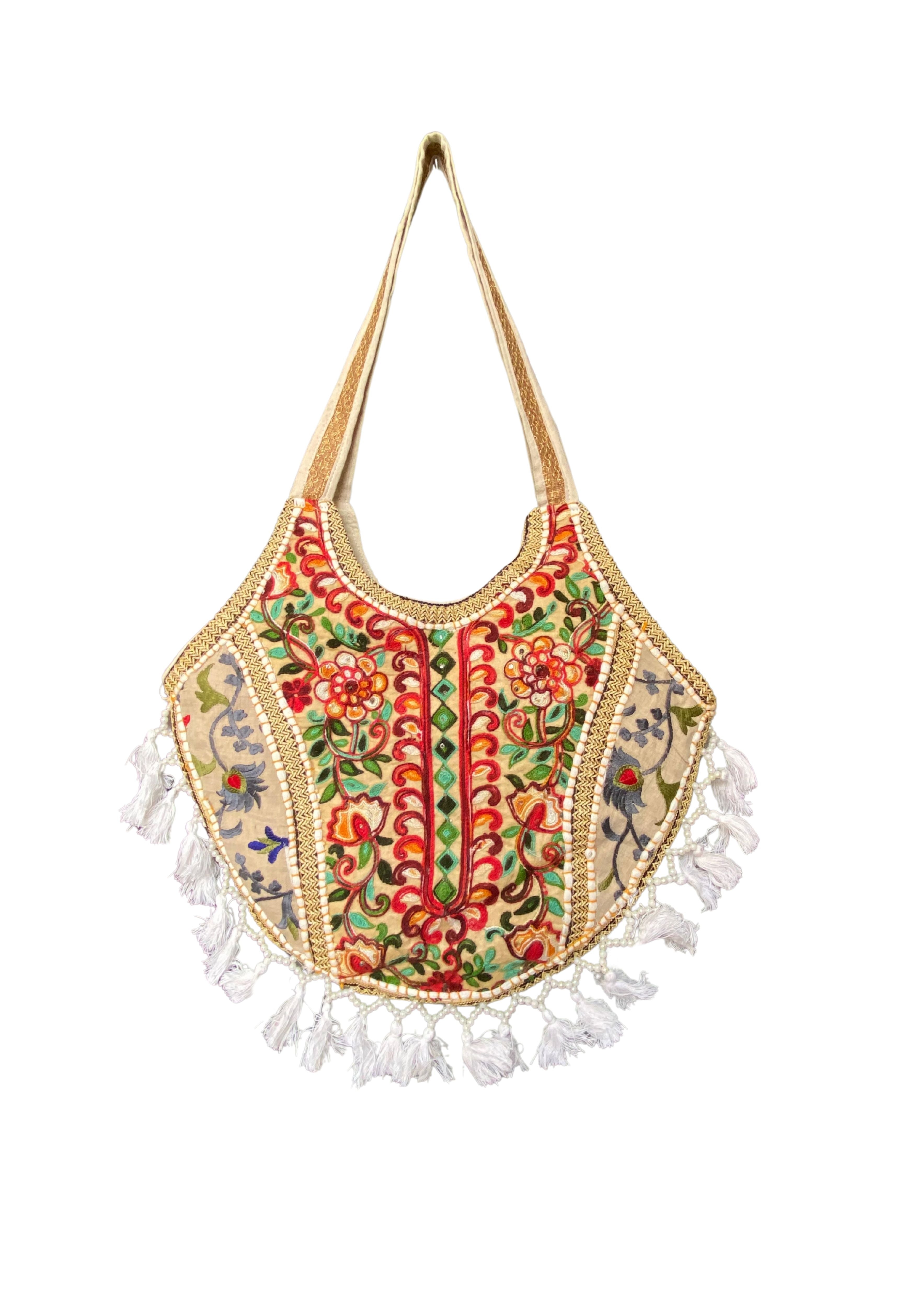 Mithra - Pearl White Tassles - Banjara Bags