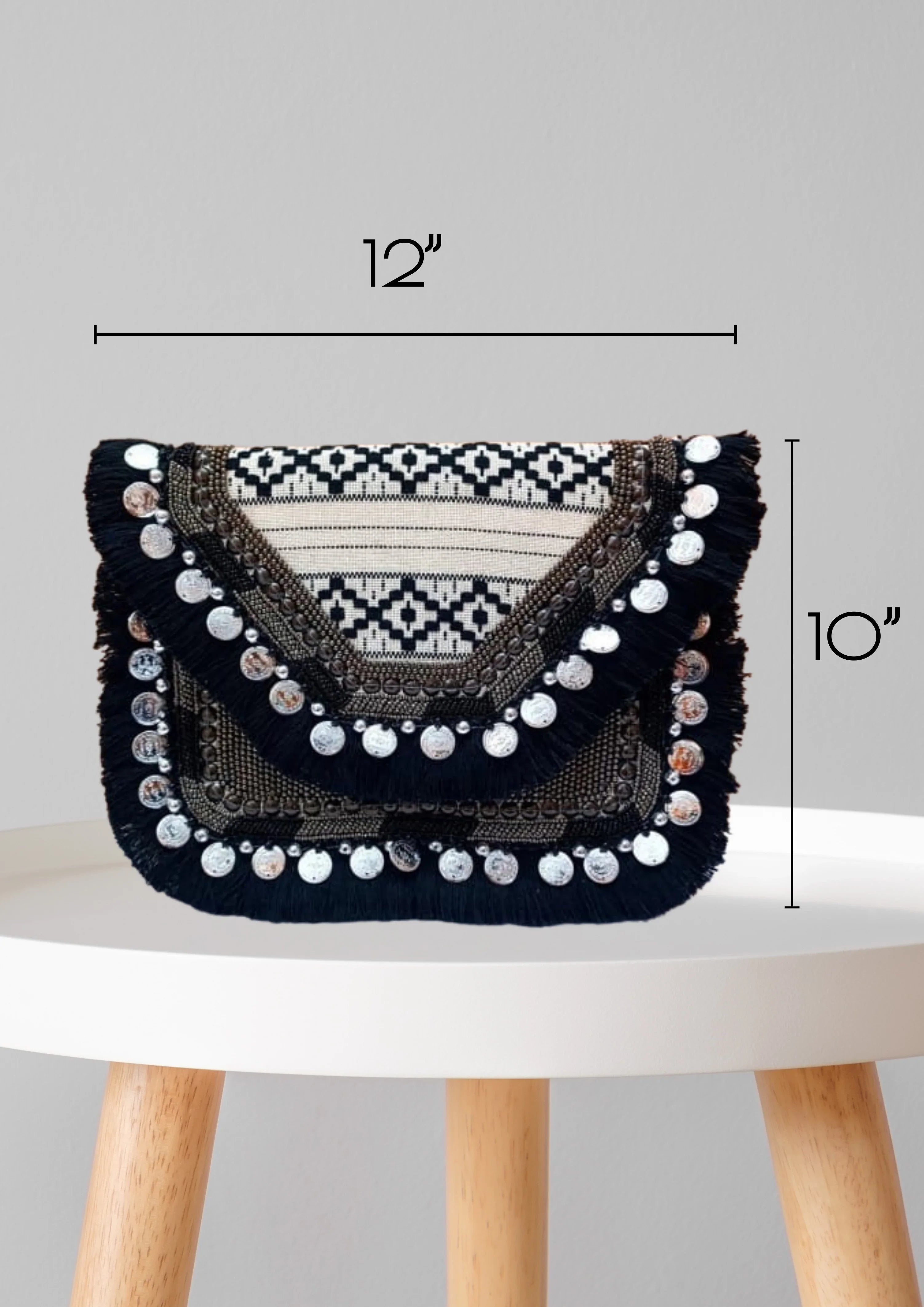 Athira - Monochrome Black Fringe - Banjara Bags
