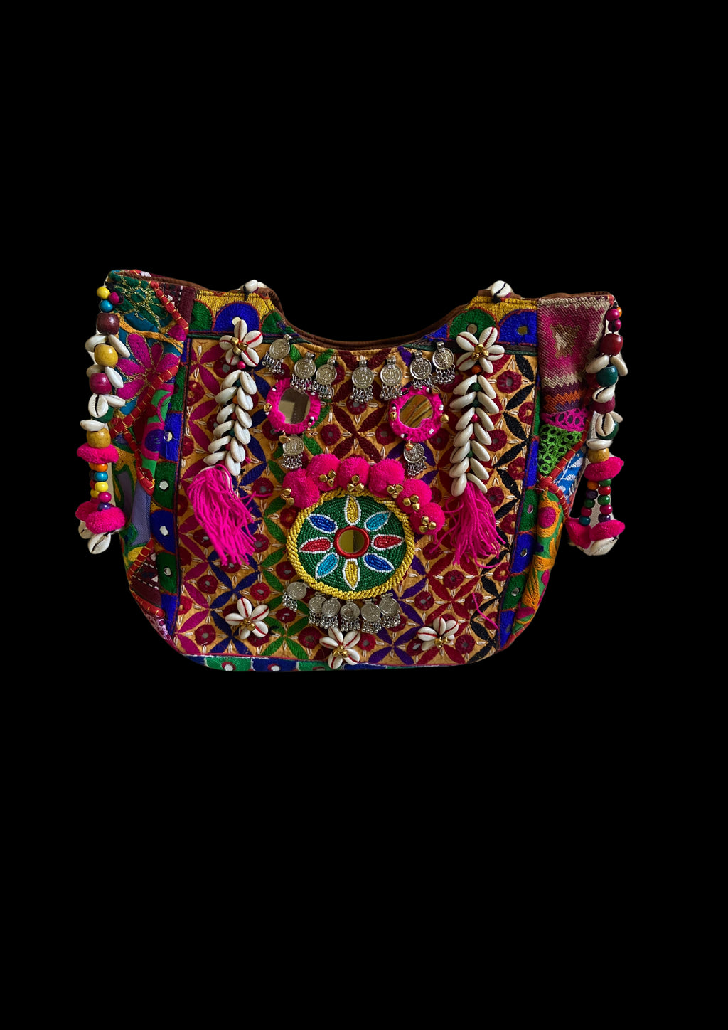 Aaliyah Designer Tote - Coin Tassel and Micro-bead Medallion - Banjara Bags